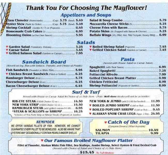 Mayflower Seafood Restaurant menu