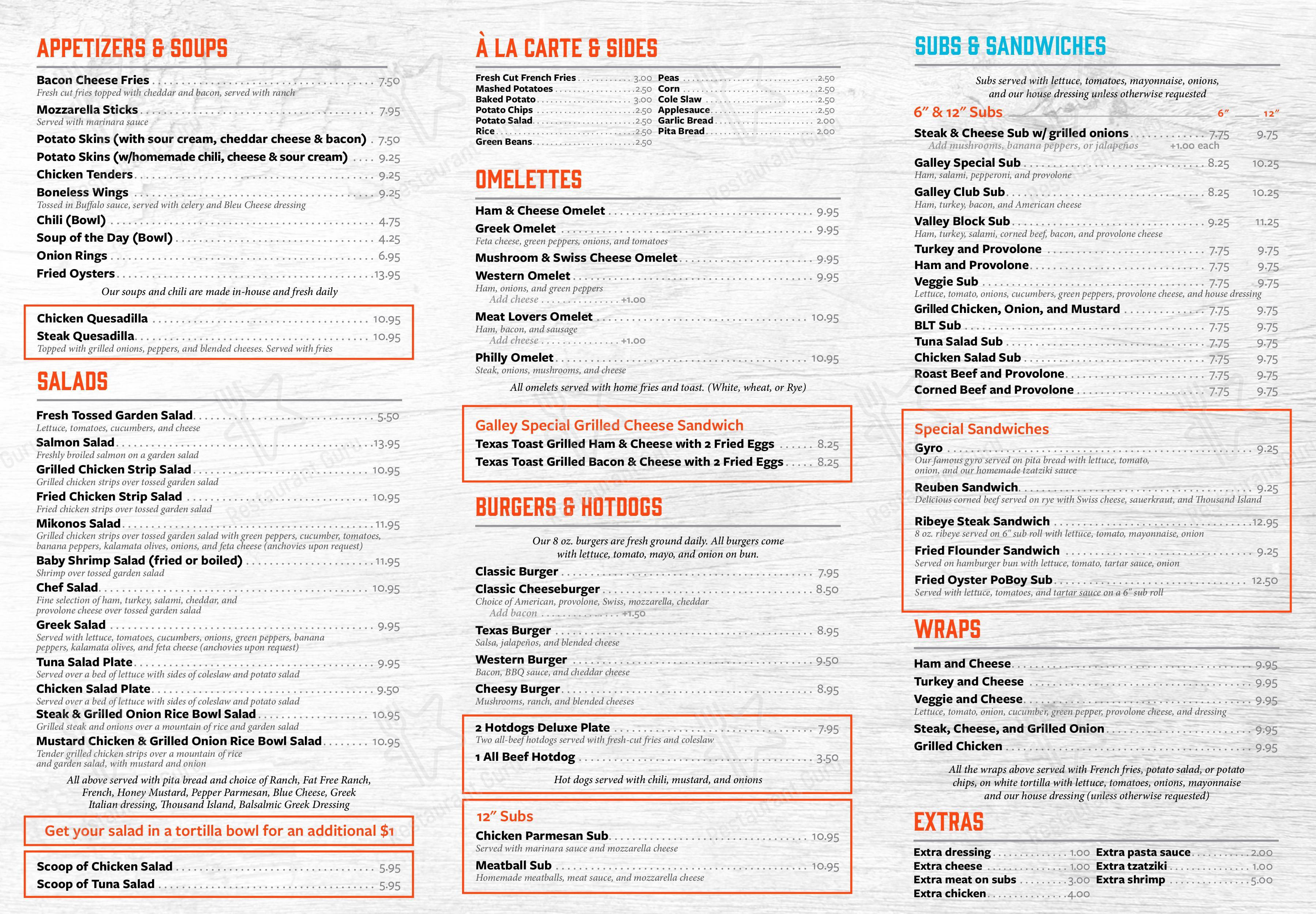 Menu at The Galley Diner restaurant, Harrisonburg