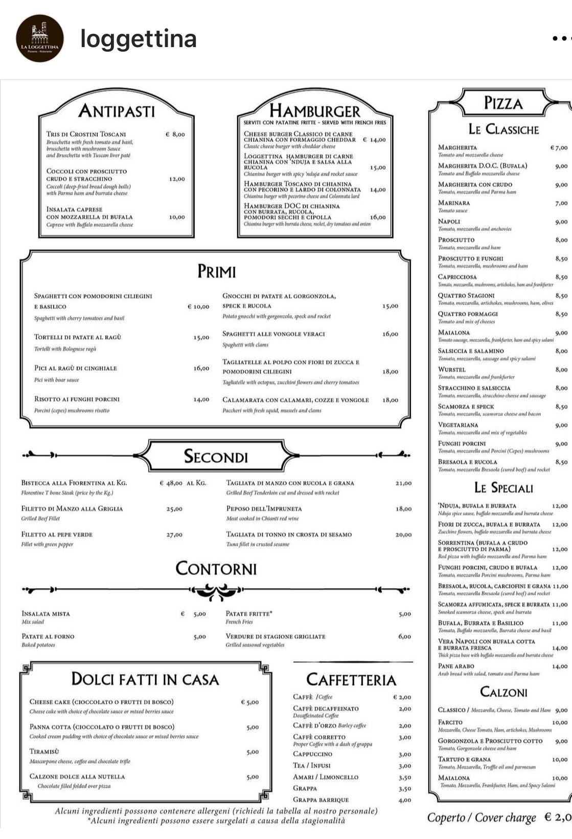 Menu di La Loggettina