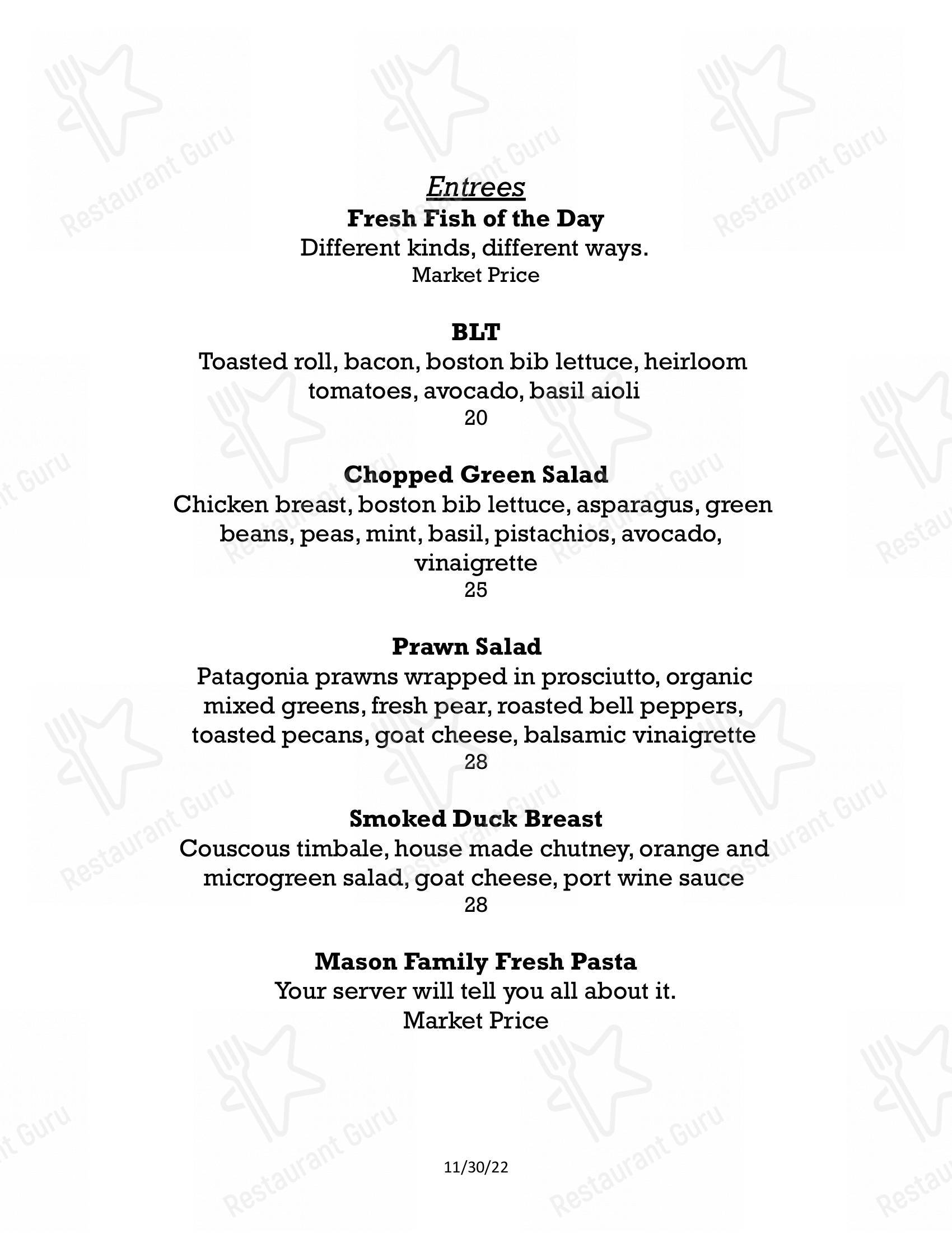 Menu at Vintage Restaurant, Ketchum