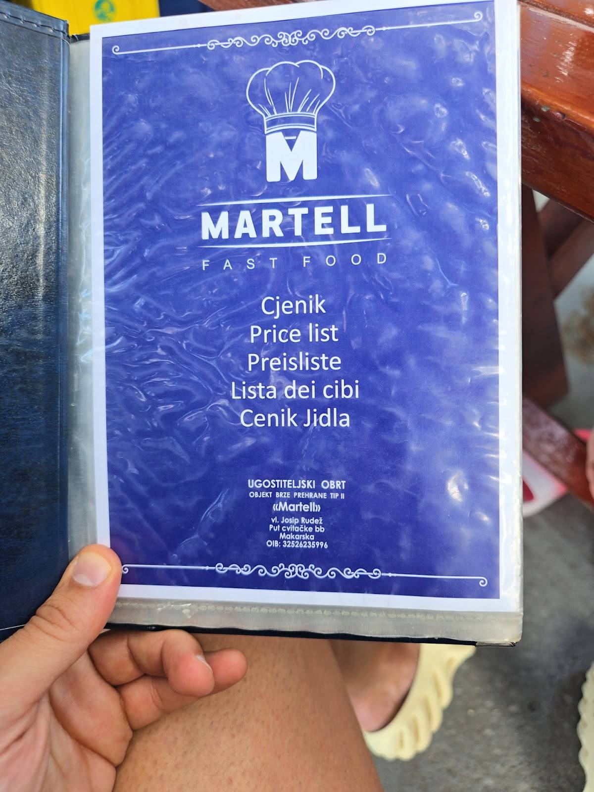 Menu di martell restaurant 