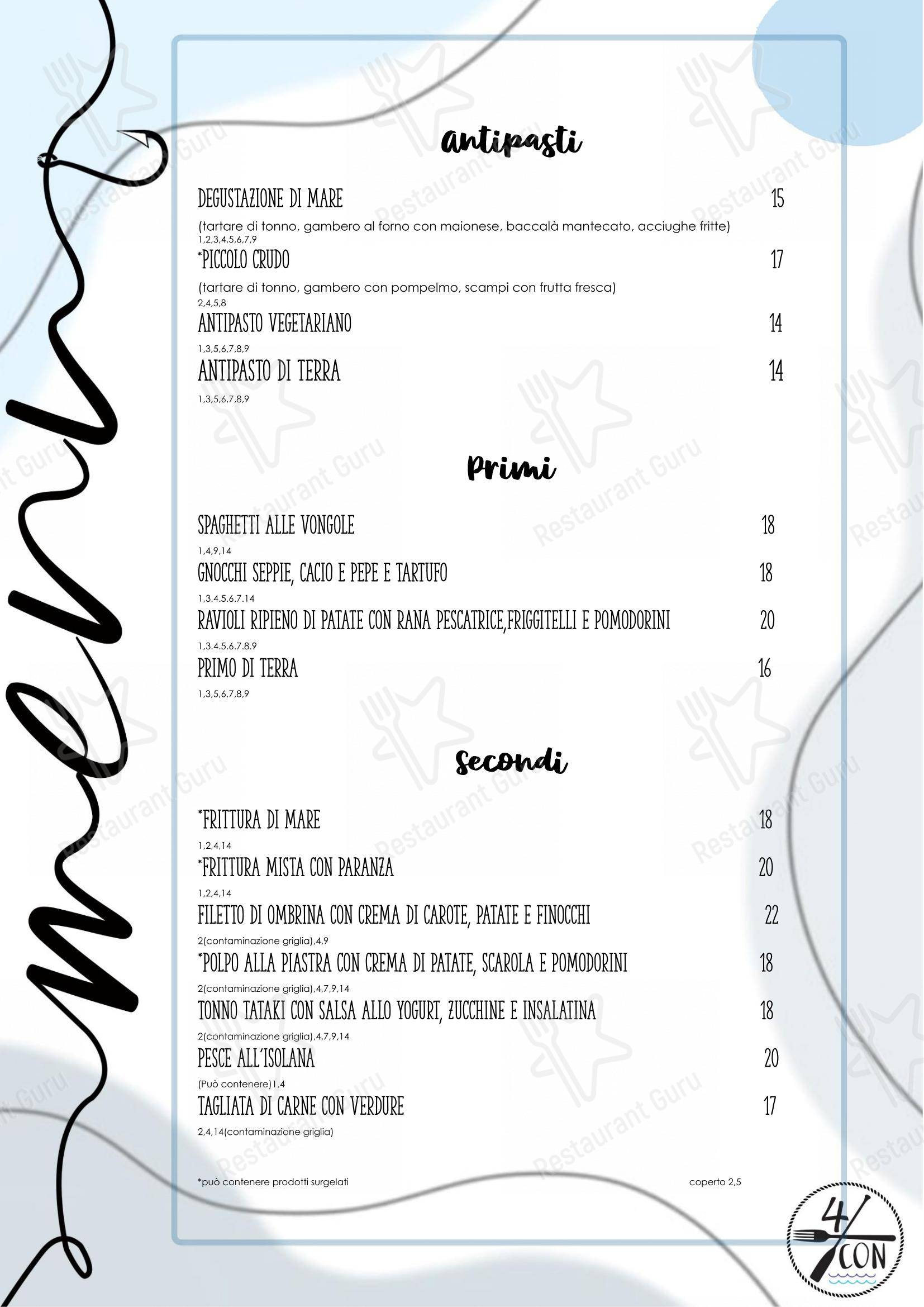 Menu per Ristorante 4con in Rosignano Solvay