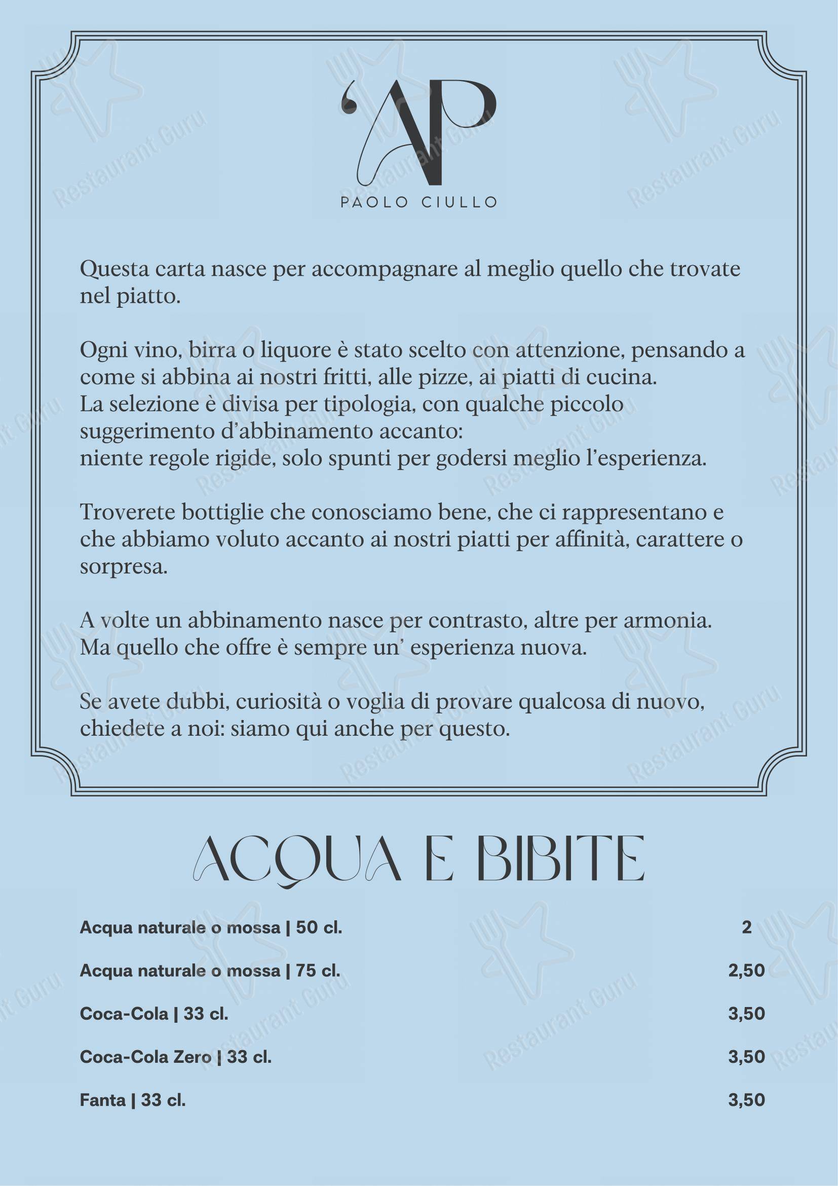 Menu bar per ’a Puteca in Firenze