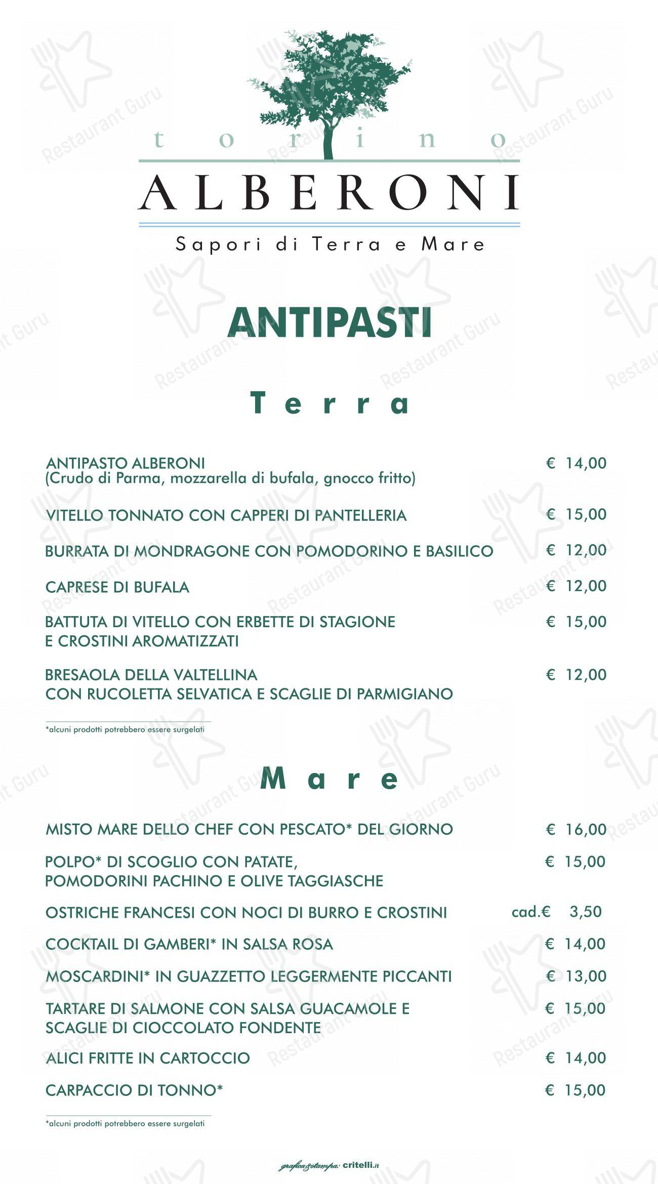 Alberoni in Torino - Menu