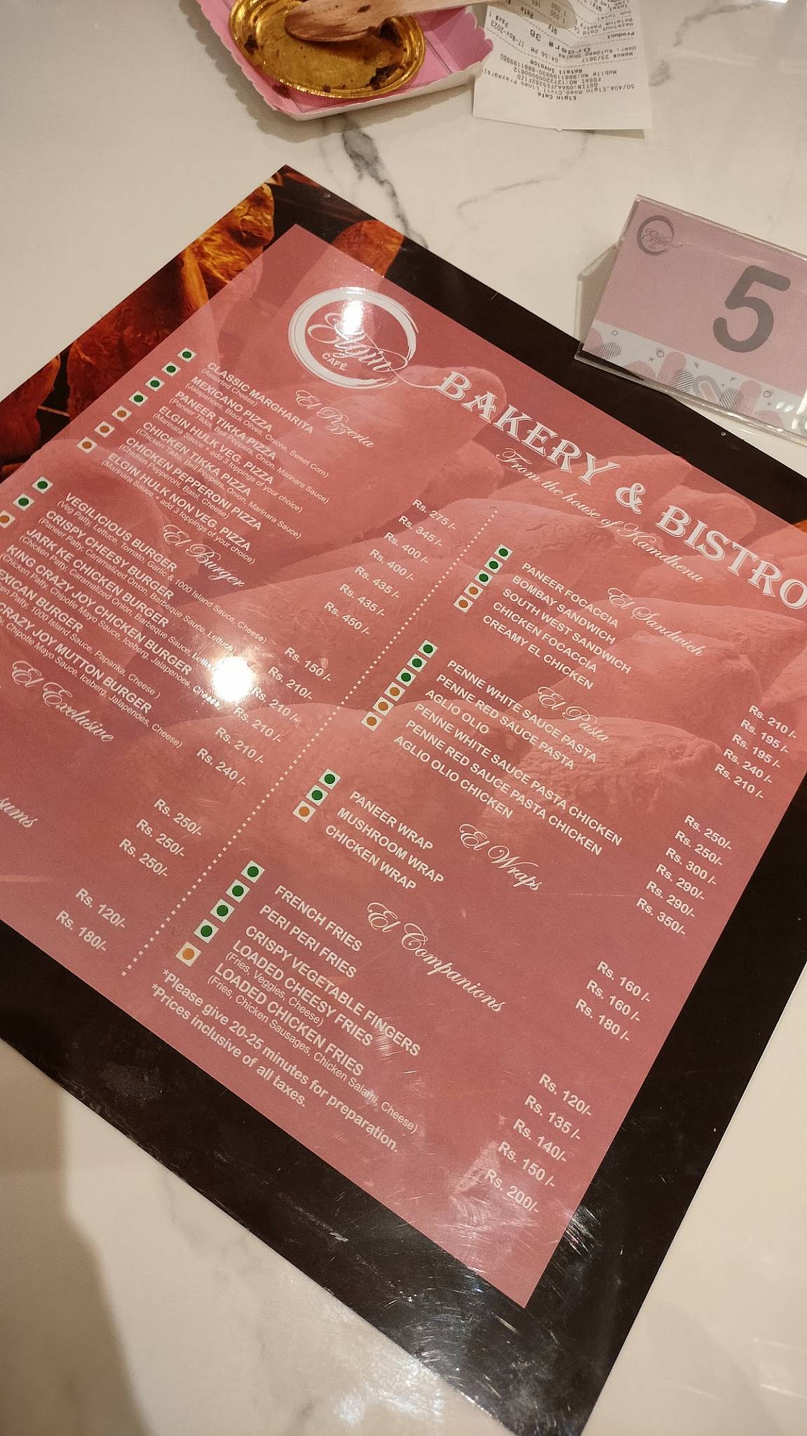 Elgin Cafe menu