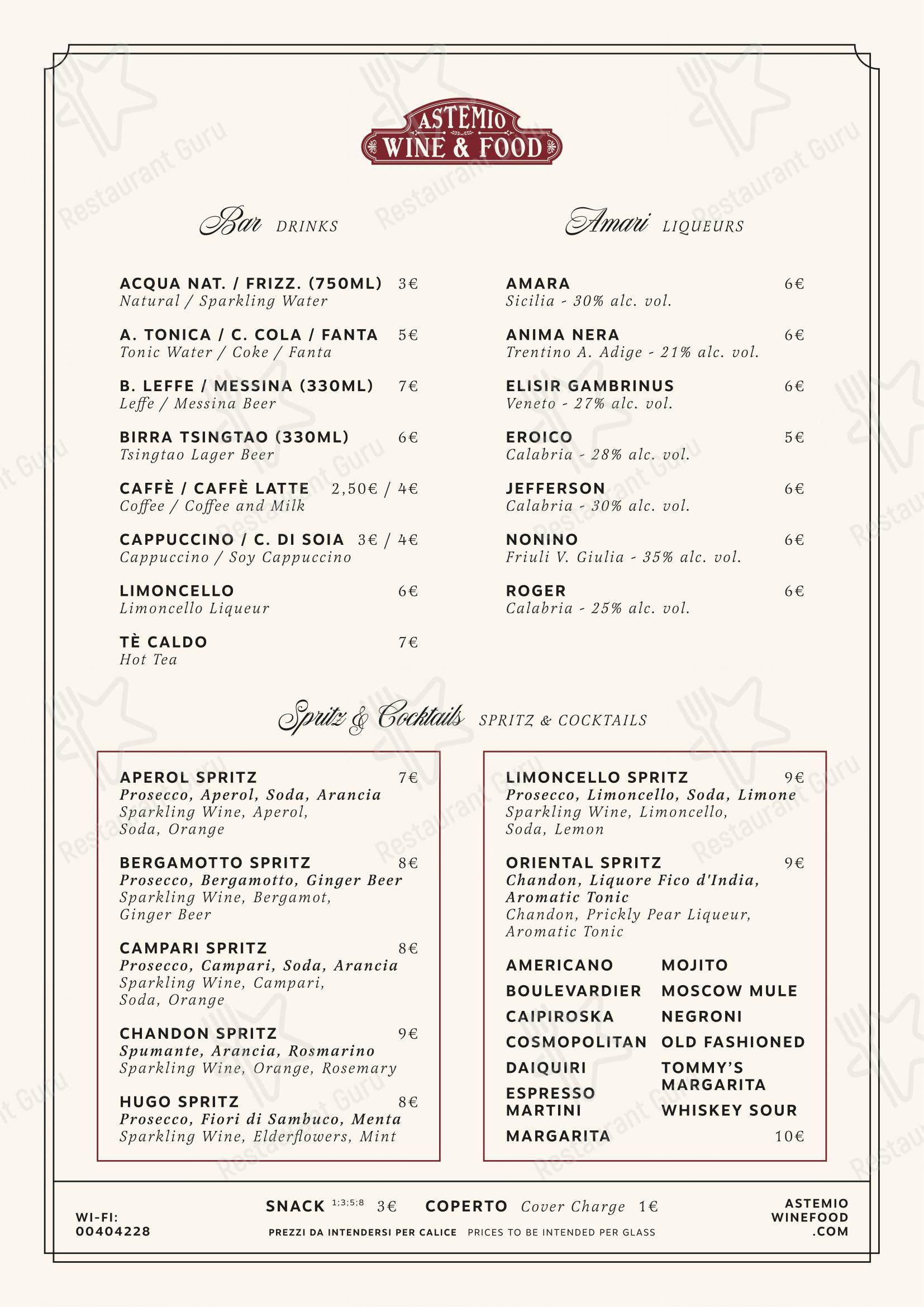 Menu bar per Astemio pub & bar