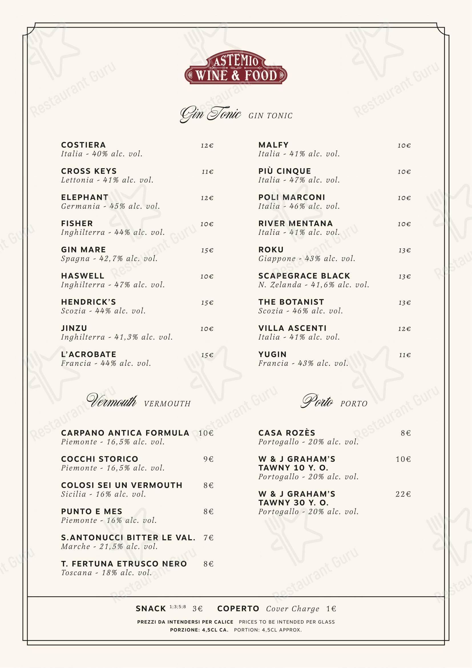 Menu per Astemio in Roma