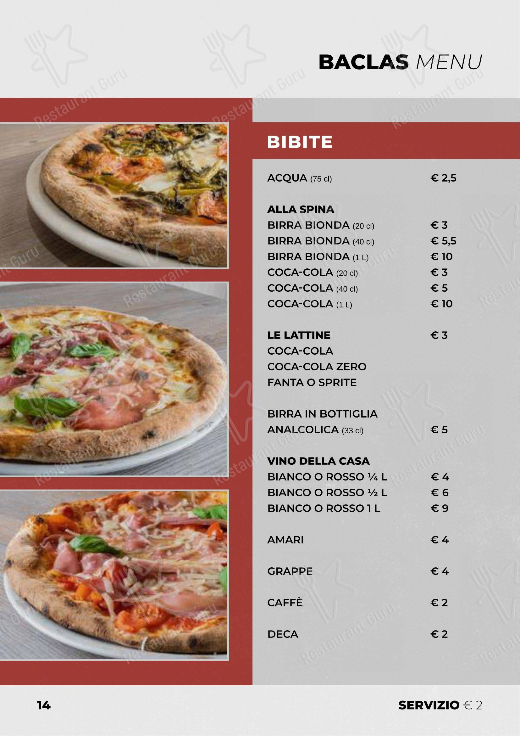 Menu di BACLAS - Pizzeria con cucina, senza glutine, delivery e take away - Menu bar