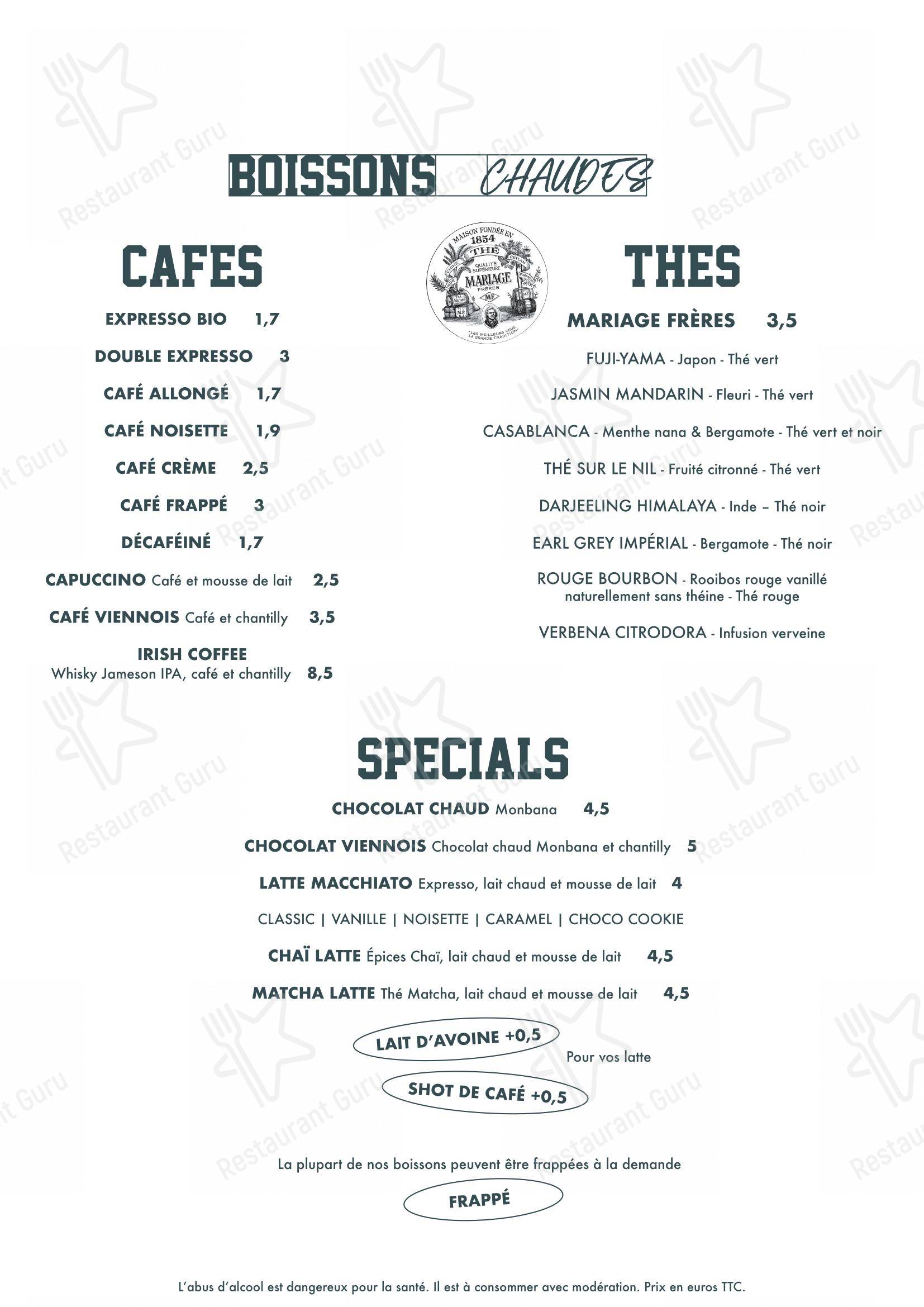 Menu pour BDS Restaurant Rennes - Коктейльная карта