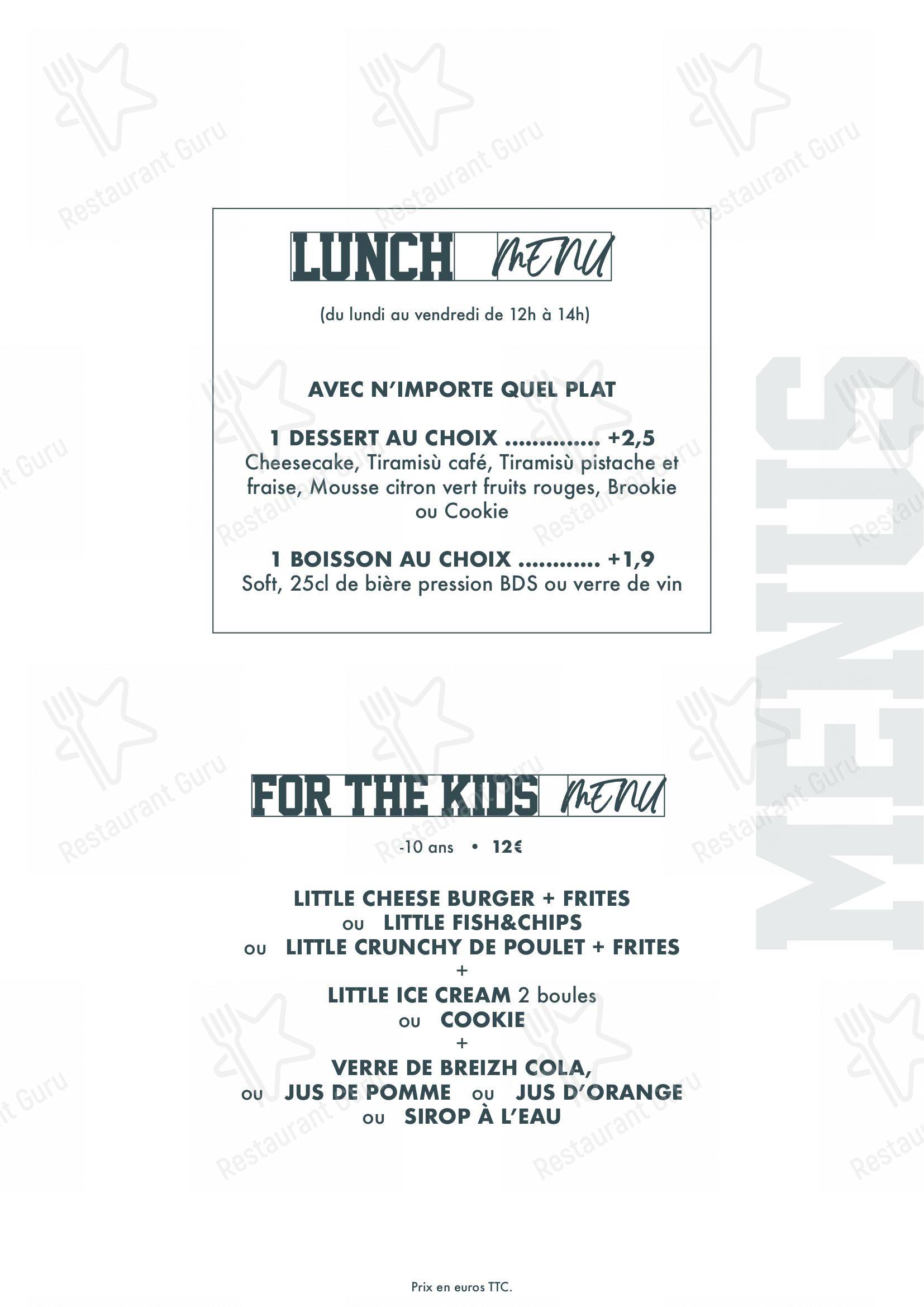 Menu pour BDS Restaurant Rennes - Крафт меню