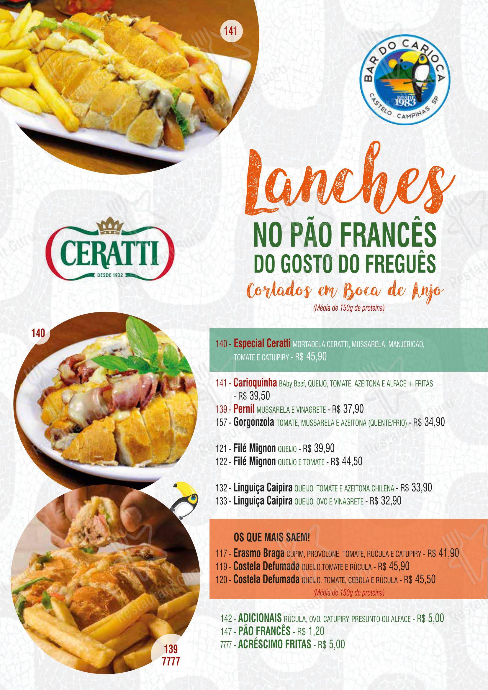 Menu para Bar do Carioca em Campinas