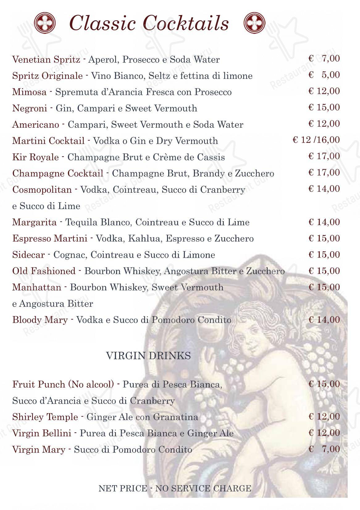 Menu di Bistrot de Venise - Menu bar