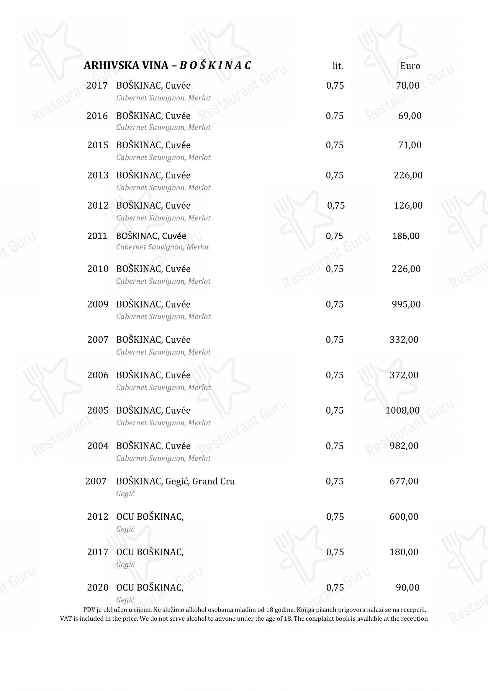 Menu bar per Boskinac pub & bar