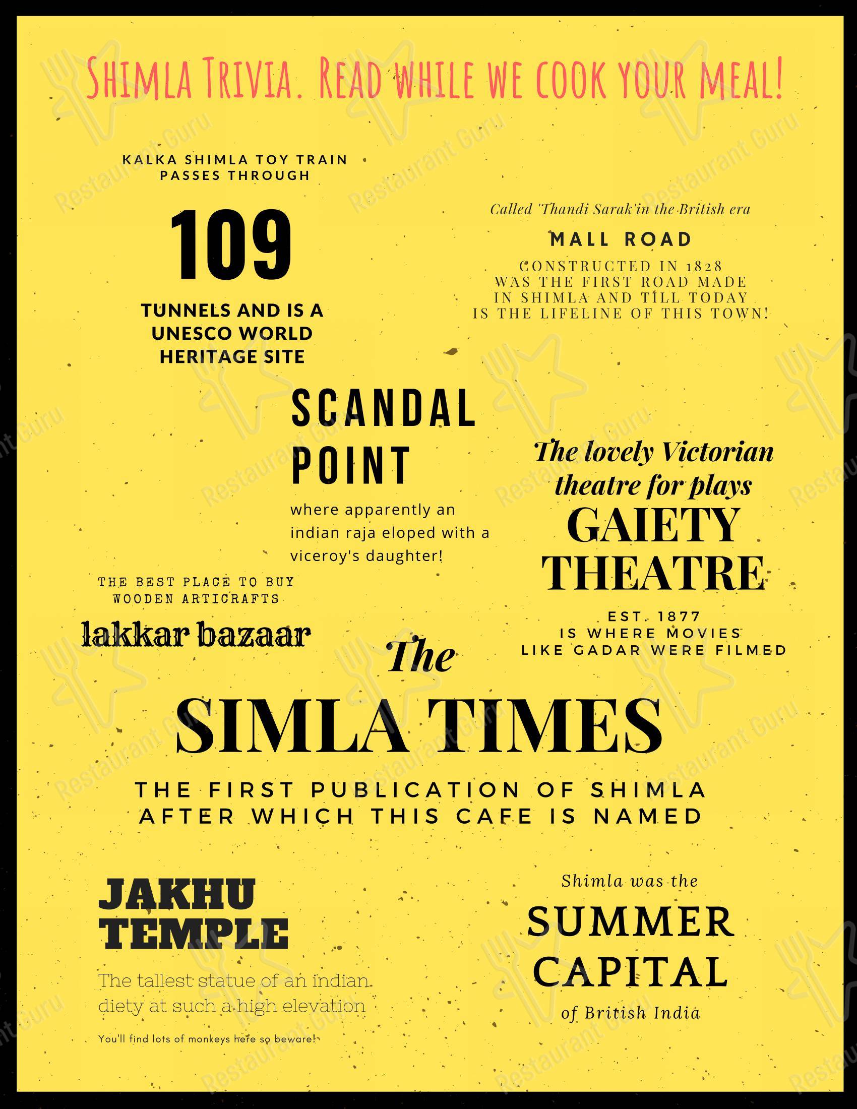 Cafe Simla Times : Cafe, Biergarten & Bar on the Mall Road Shimla ( Awarded Most Instagrammable Cafe of Himachal) - Menu