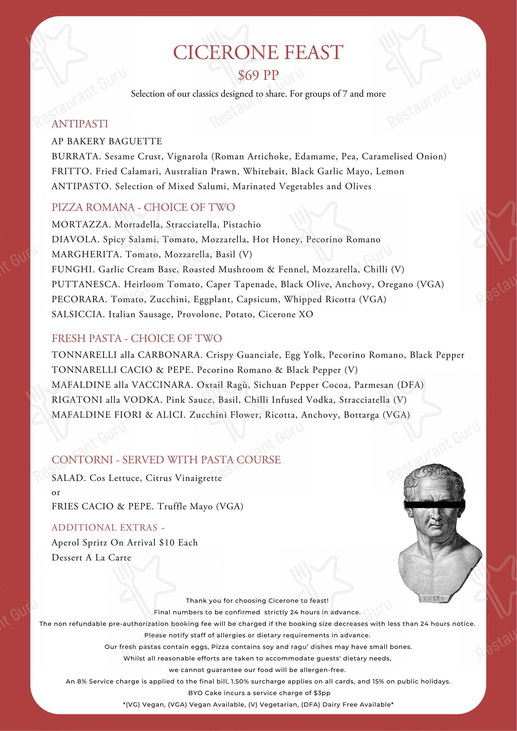 Menu at Cicerone ~ Cucina Romana restaurant, Surry Hills
