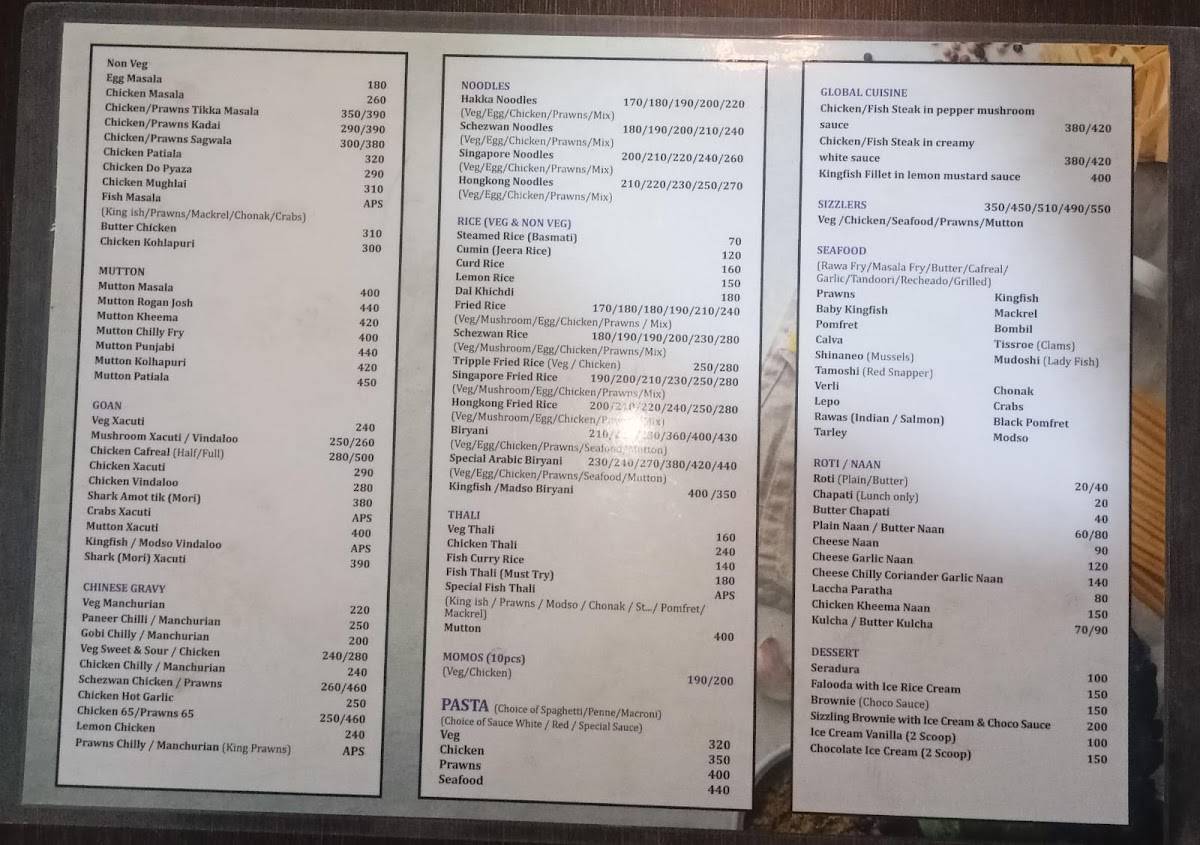 Cornerstone Restaurant Sangolda menu
