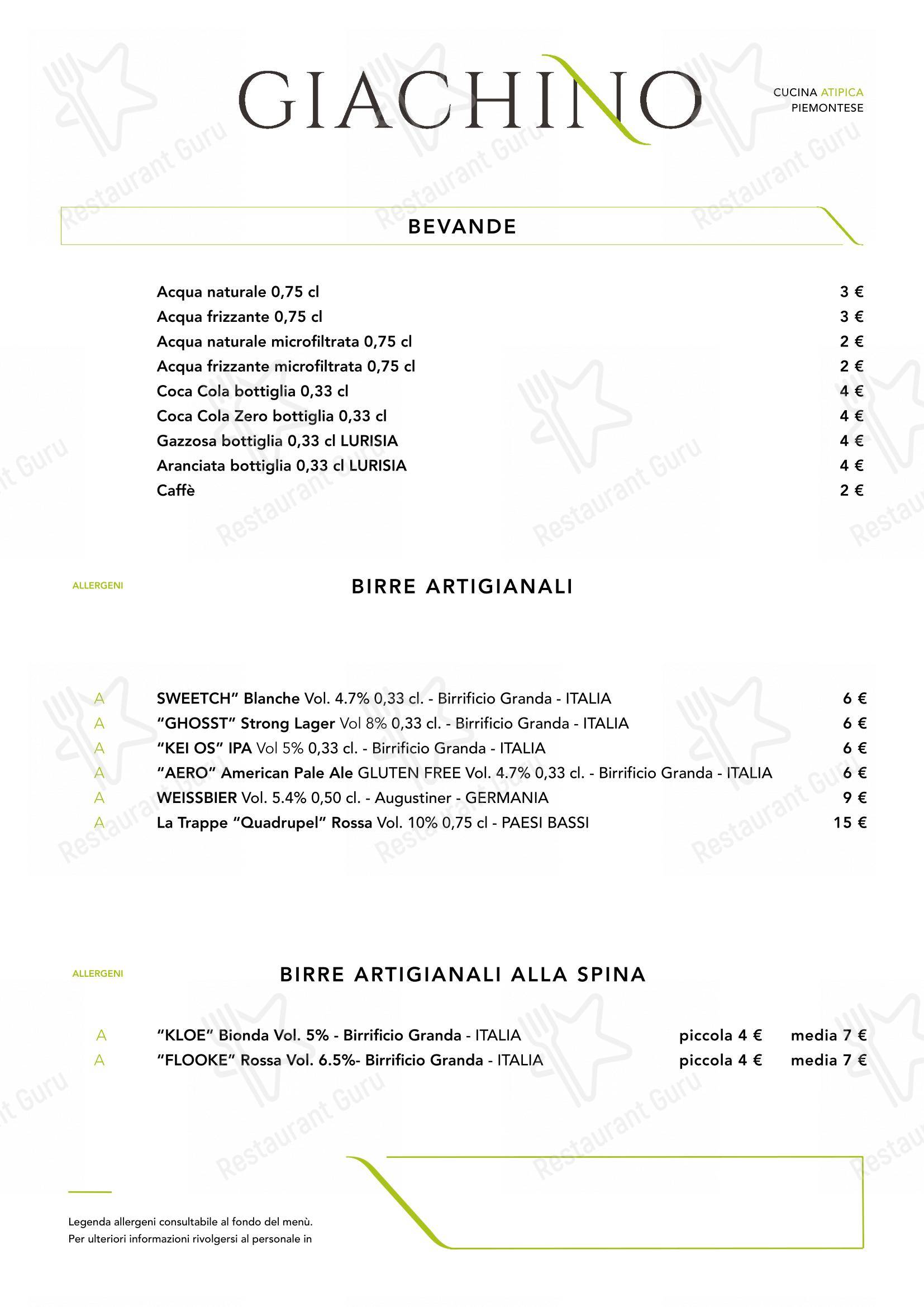 Giachino Ristorante in Chivasso - Menu bar