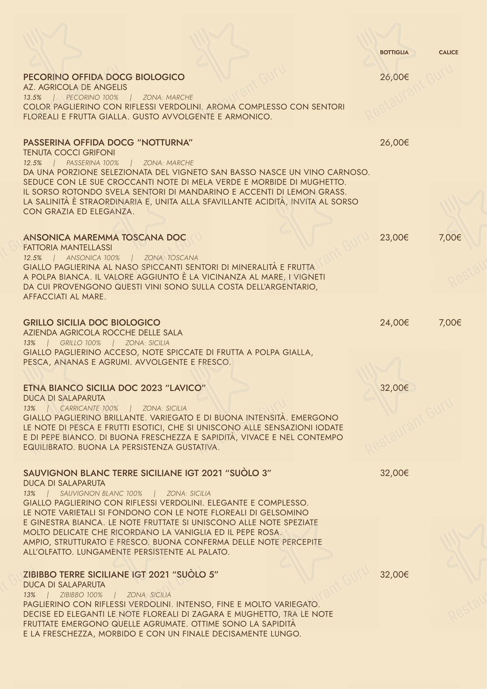 Menu bar per Il Pane di San Saba in Roma