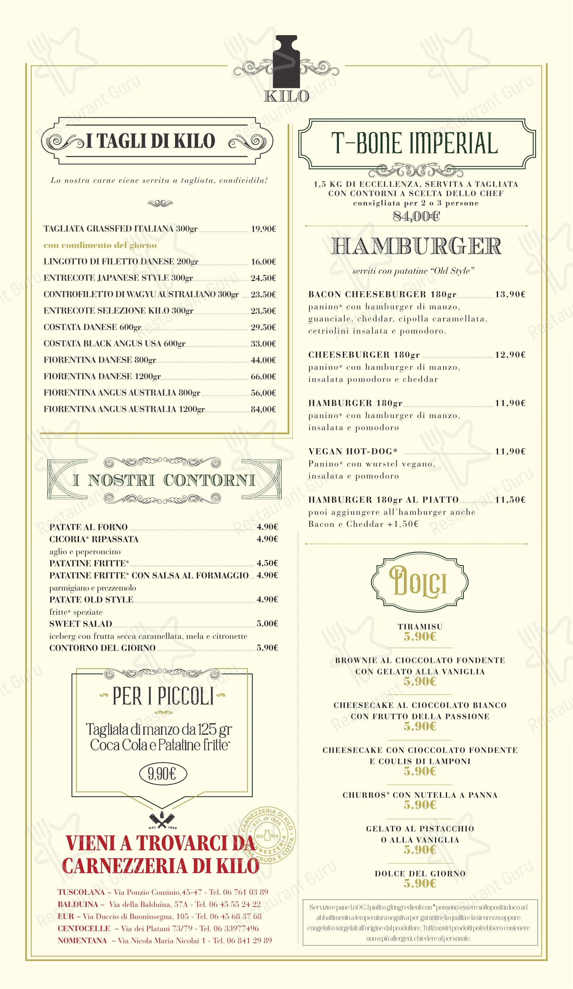 Kilo Restaurant dans Rome - 菜单
