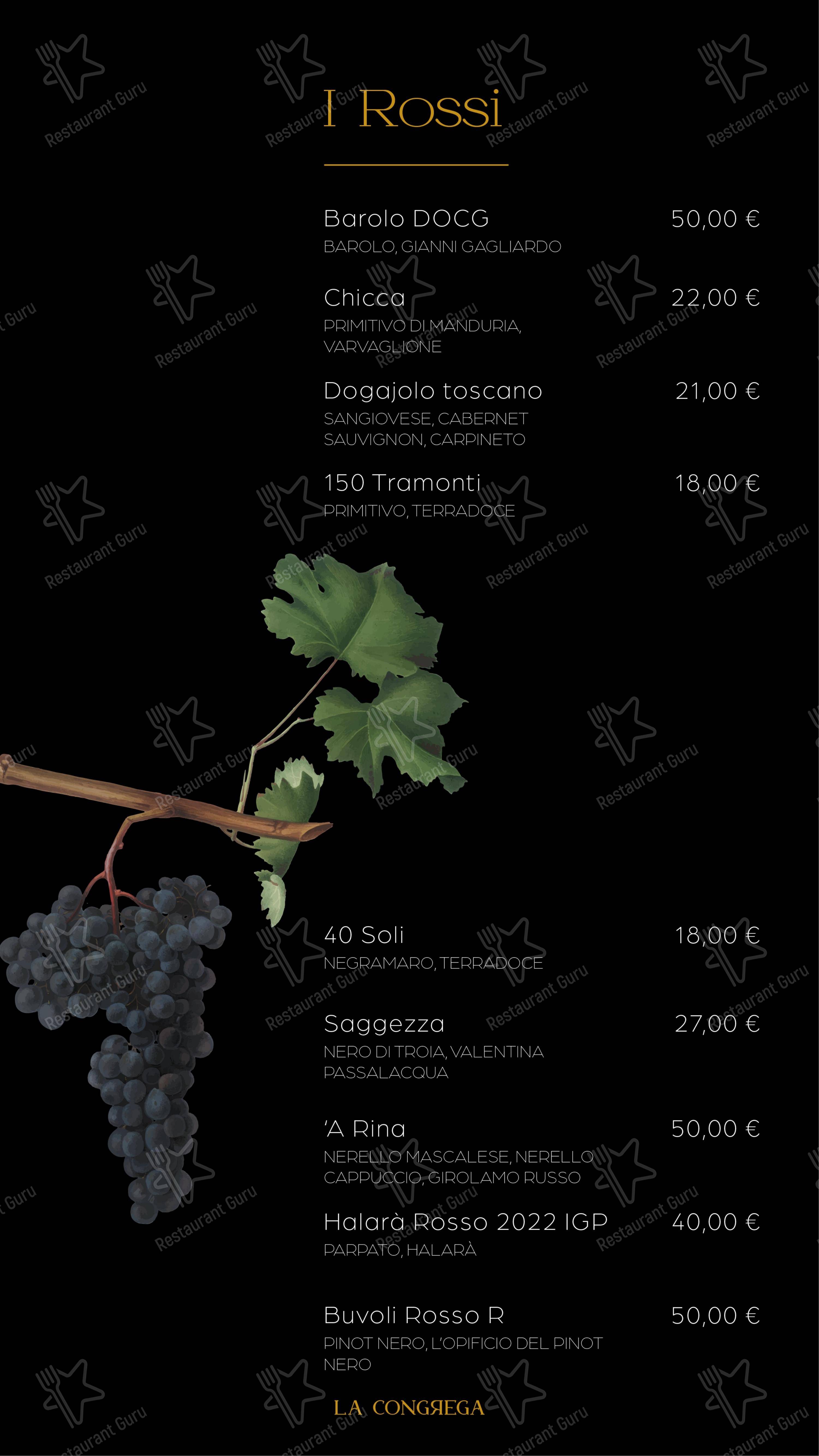 Menu di La Congrega - Menu bar