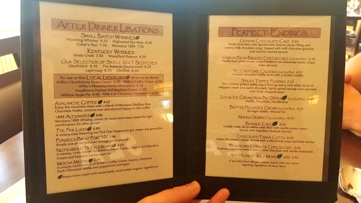 Menu at Lake Yellowstone Hotel Dining Room restaurant, USA, 236
