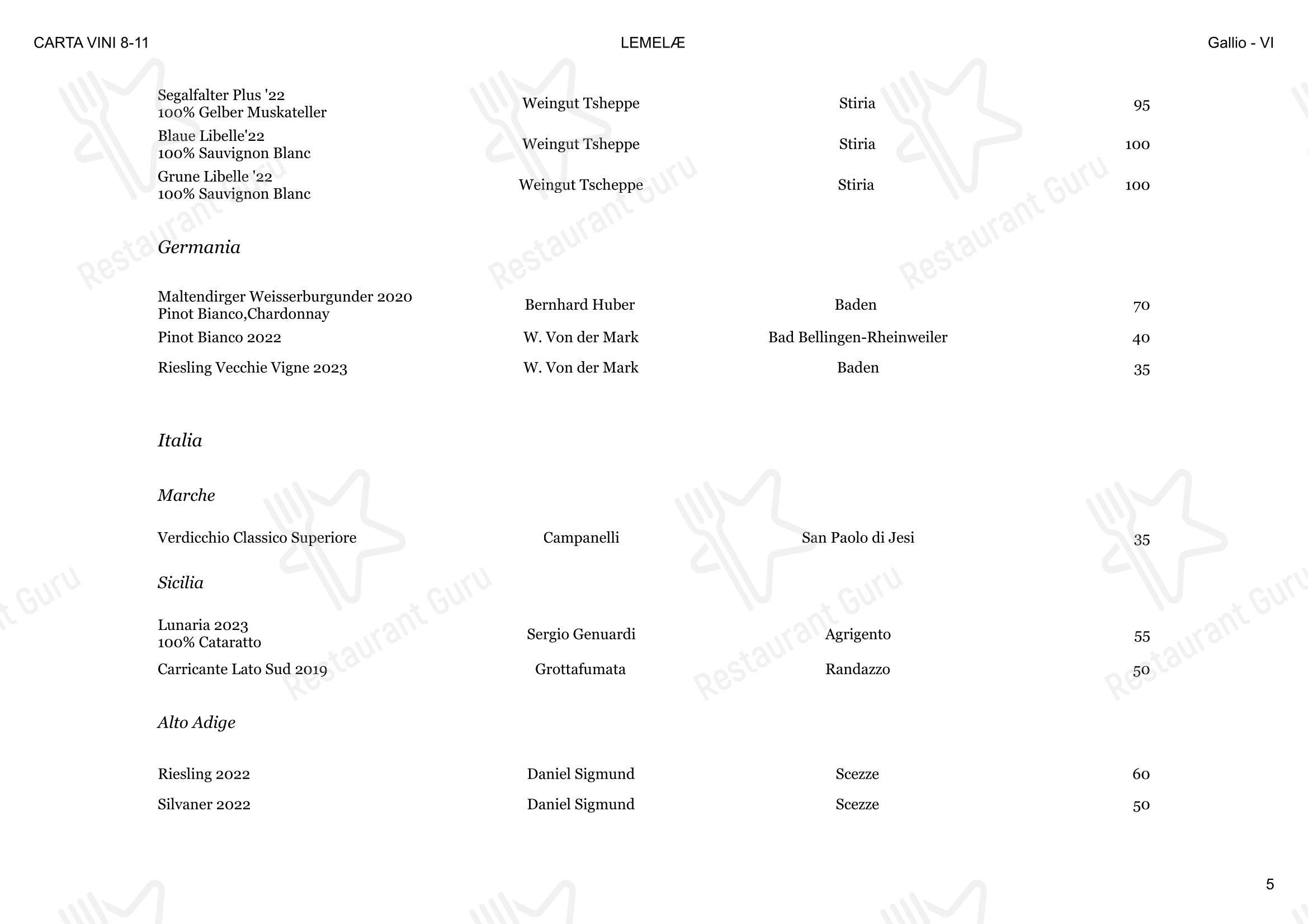 Menu bar per Lemelae ristorante