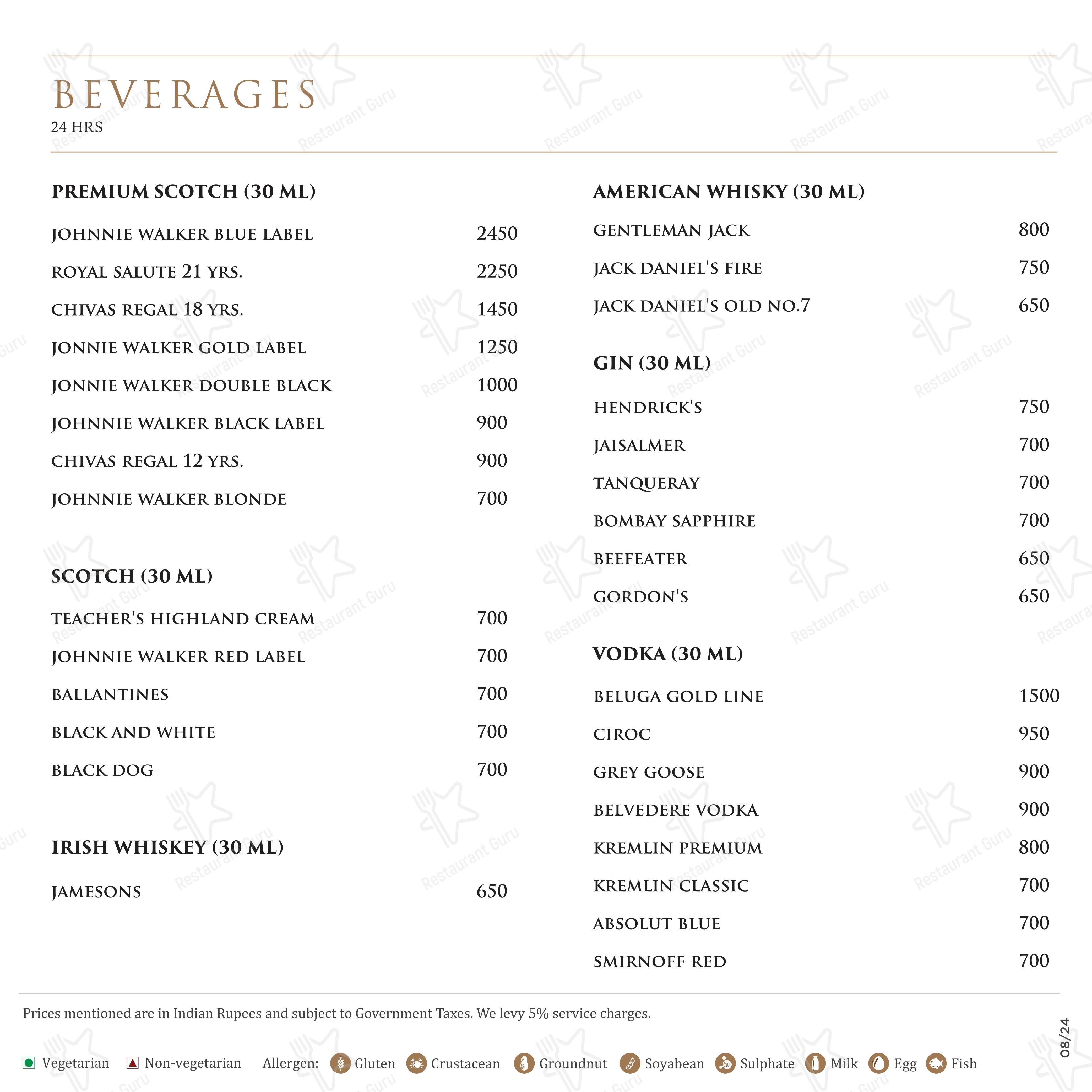 Menu bar for Mabruk - Mediterranean Restaurant in Mumbai