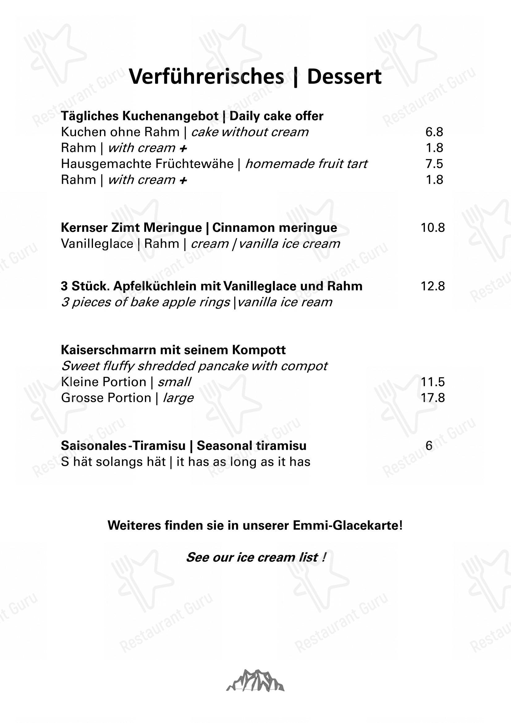 Menu per Mountain Restaurant Fürenalp ristorante