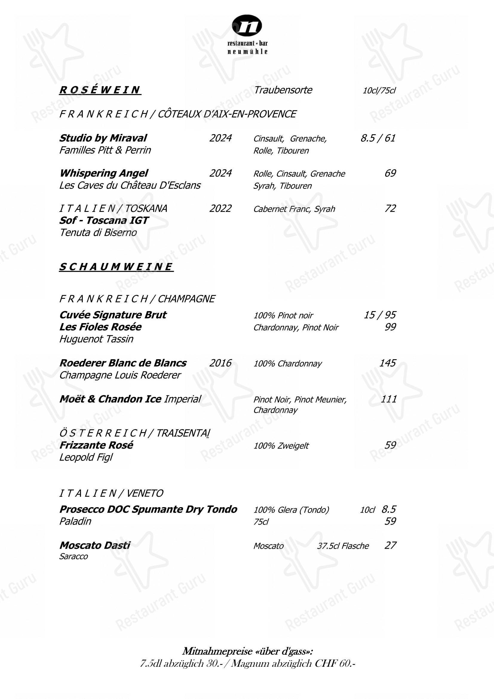 Neumühle in Baar - 菜单