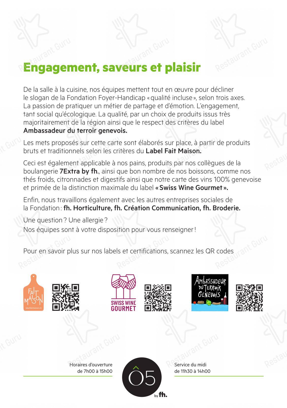 Ô5 in Carouge - Menu