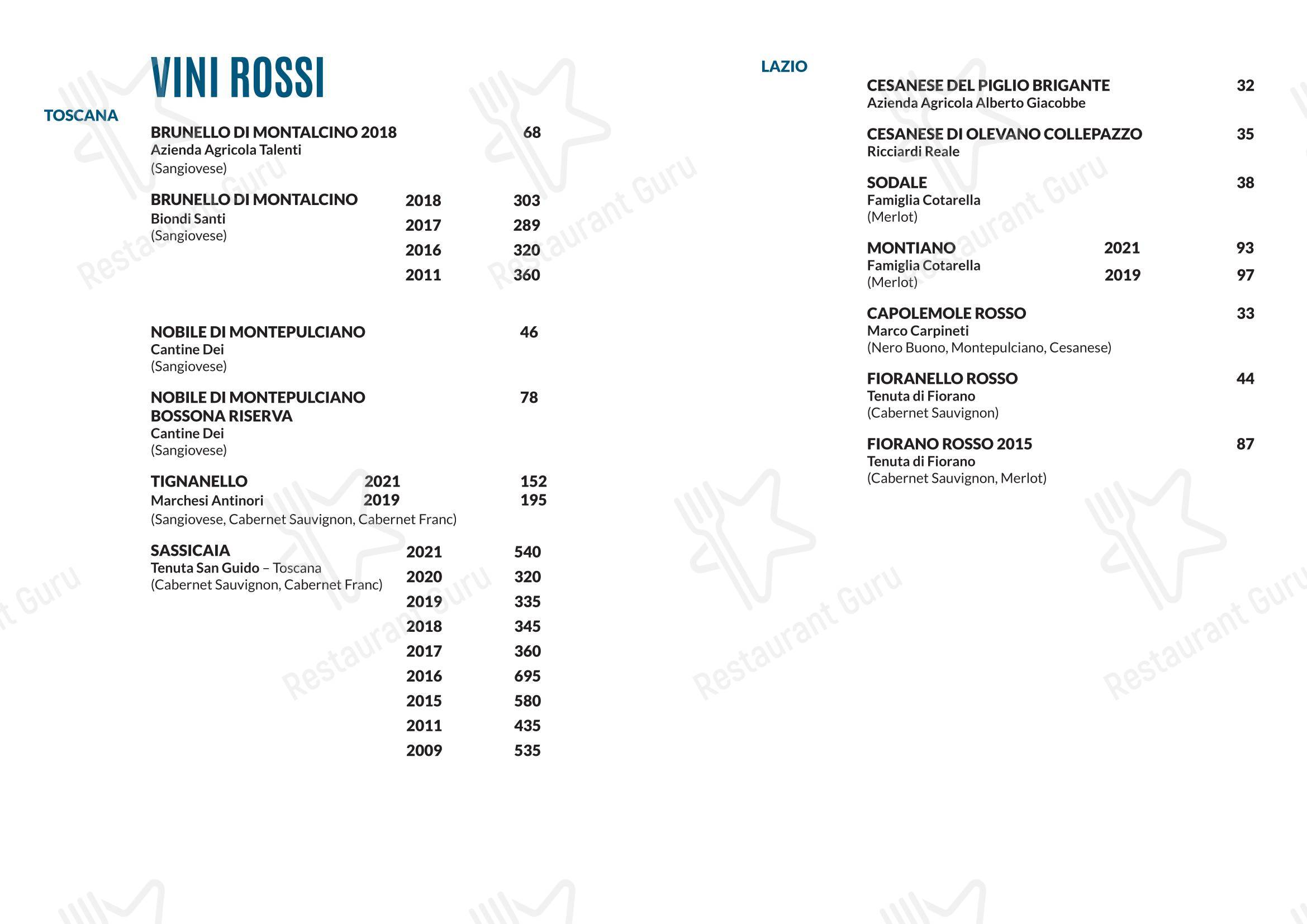 Osteria La Quercia in Roma - Menu bar