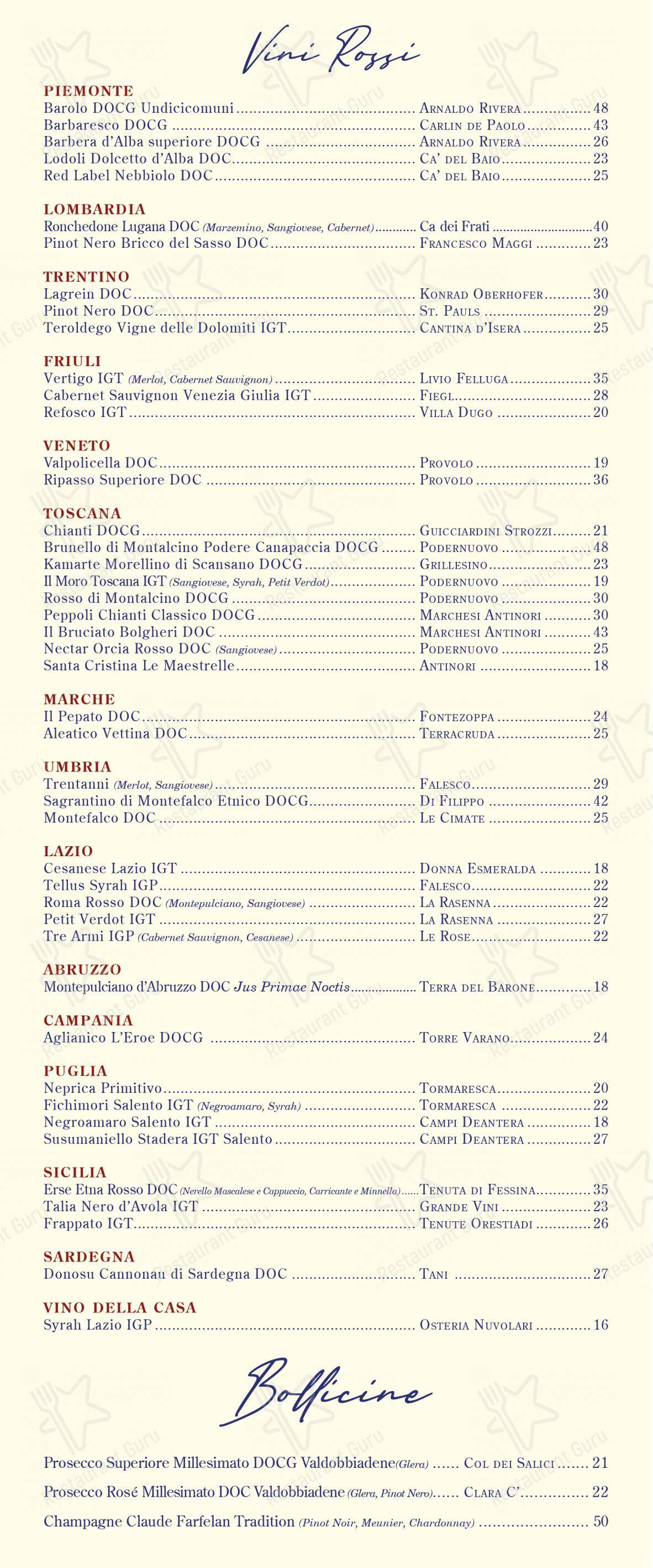 Menu bar per Osteria Nuvolari ristorante