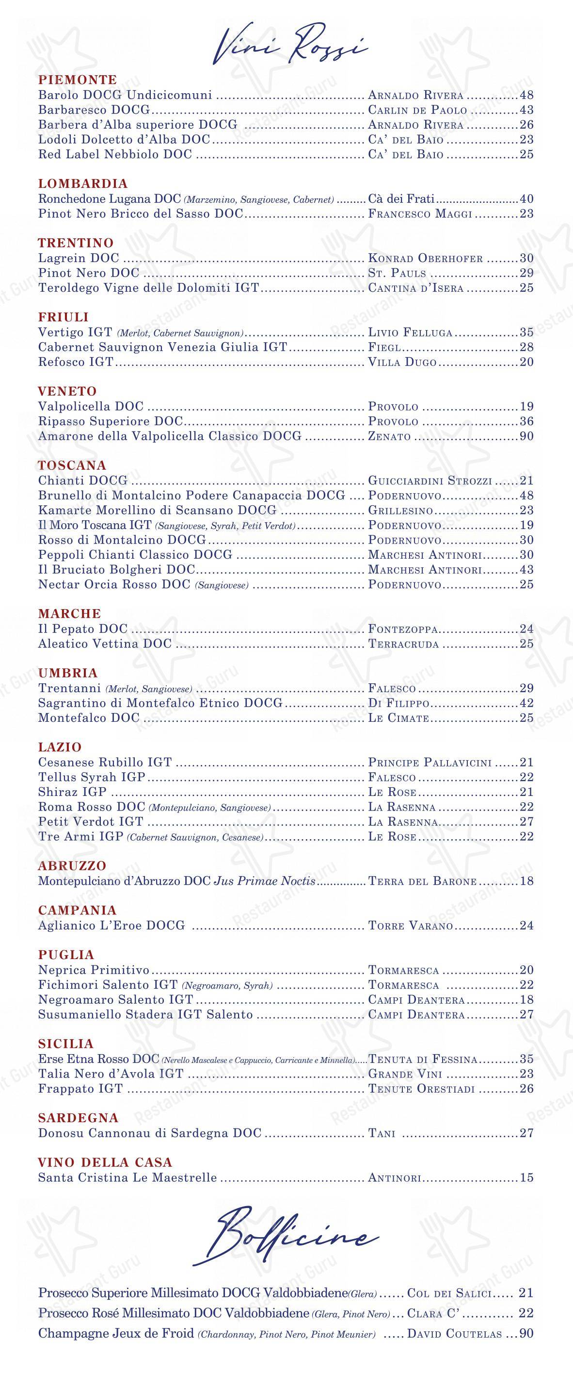 Menu per Osteria Nuvolari in Roma