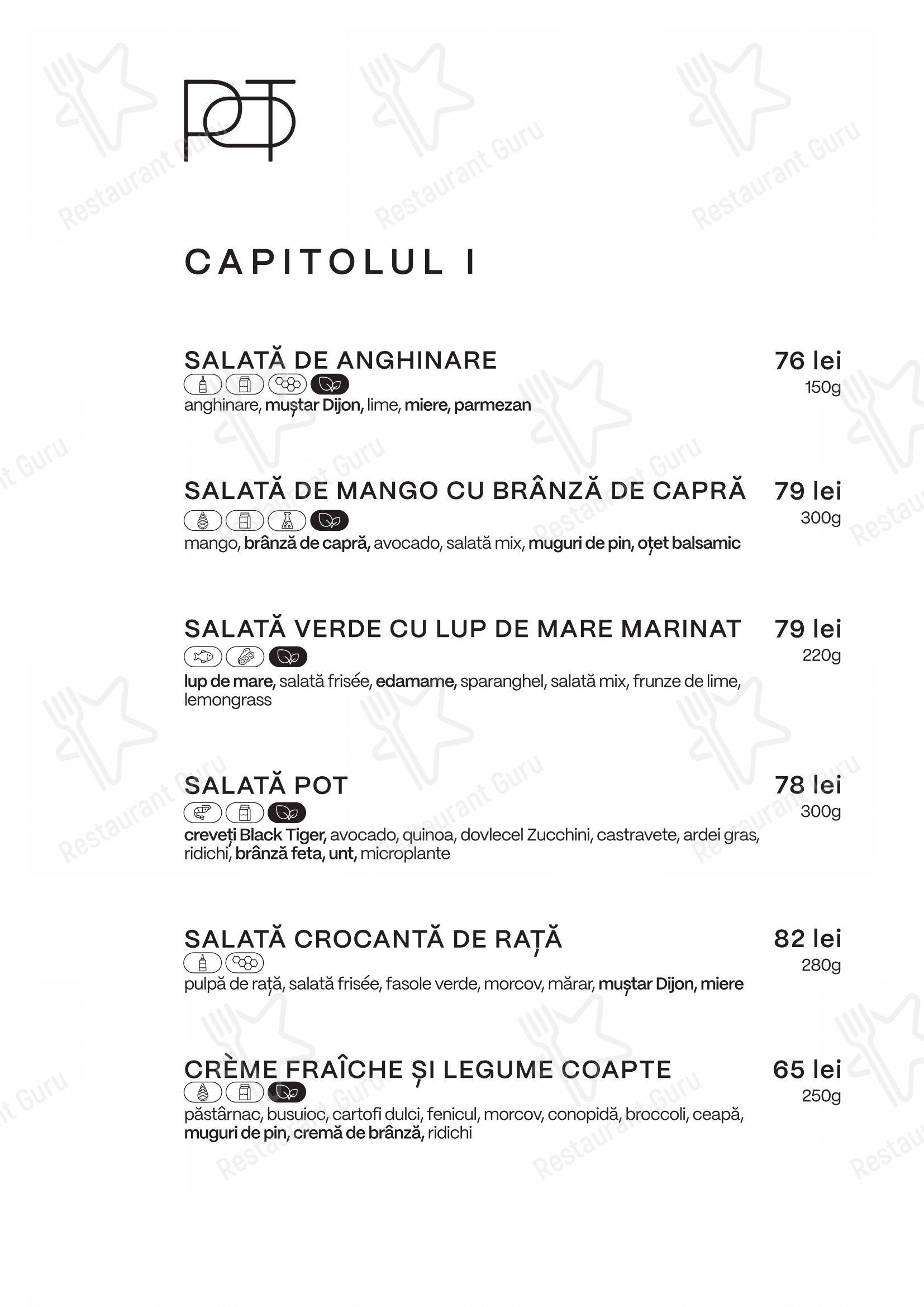 Menu pour POT.stories dans Bucarest