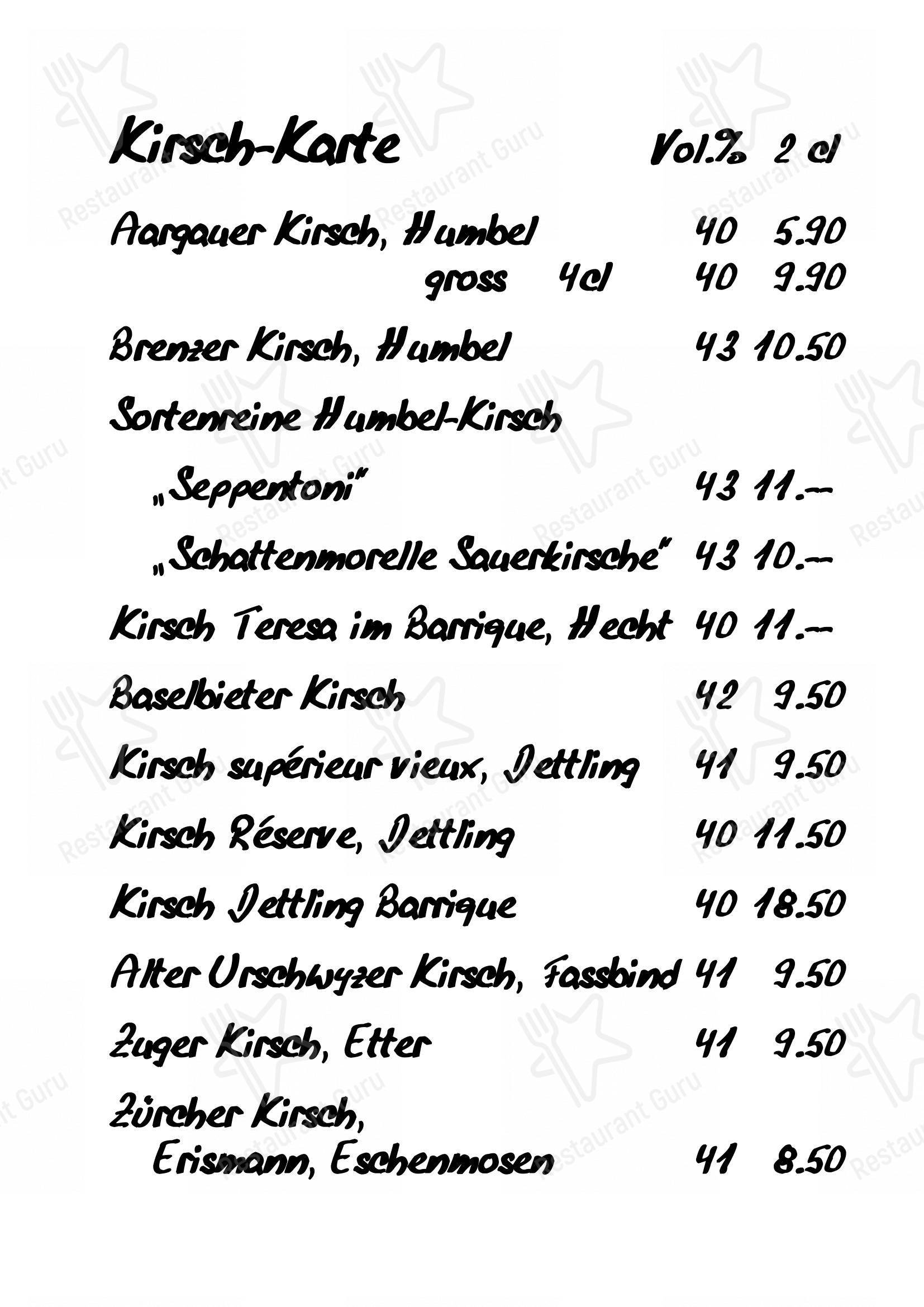 Menu di Raclette Stube - Ночное меню