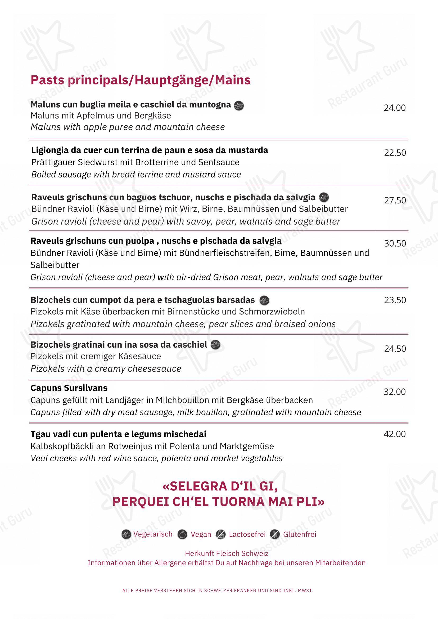 Menu di Restaurant Capalari - Menu