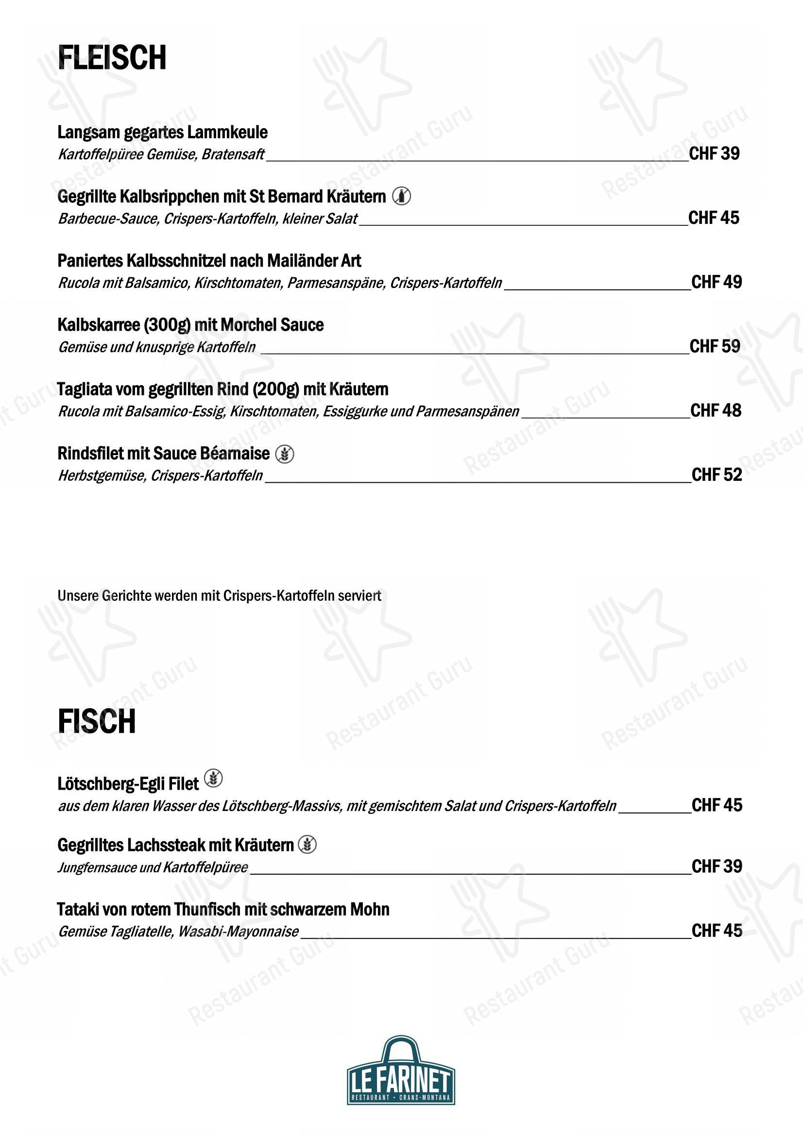 Menu di Restaurant Le Farinet - Коктейльная карта