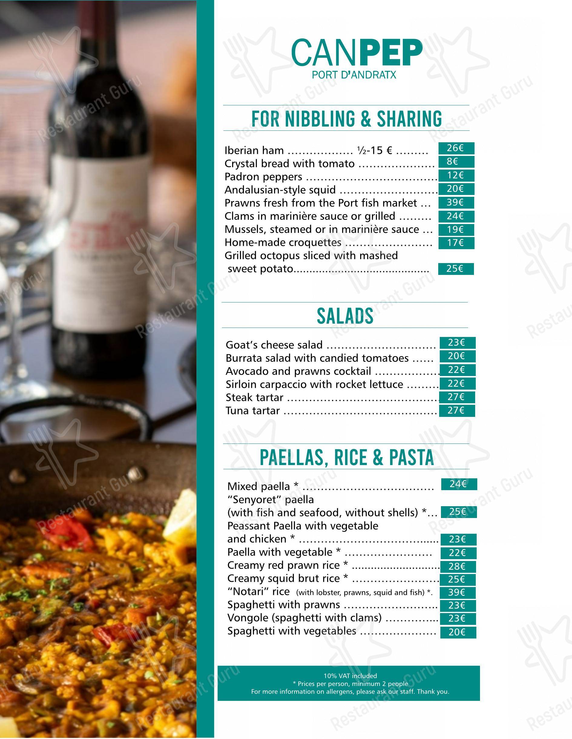 Menu de restaurante Restaurante Can Pep Puerto Andratx