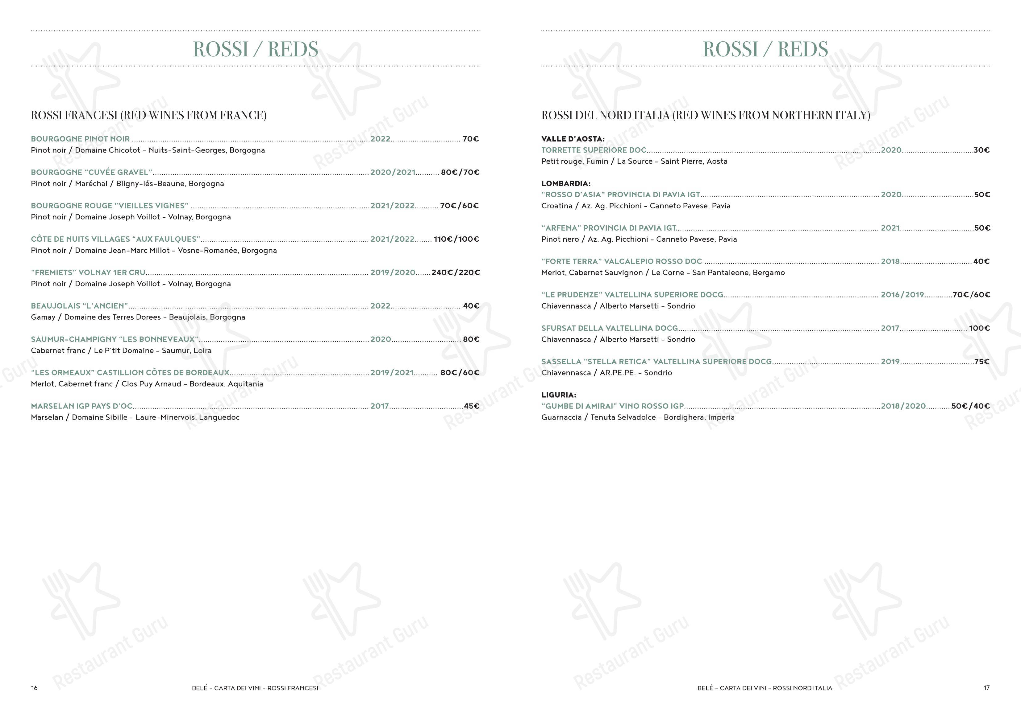Menu pour Ristorante Belé Navigli - Menu