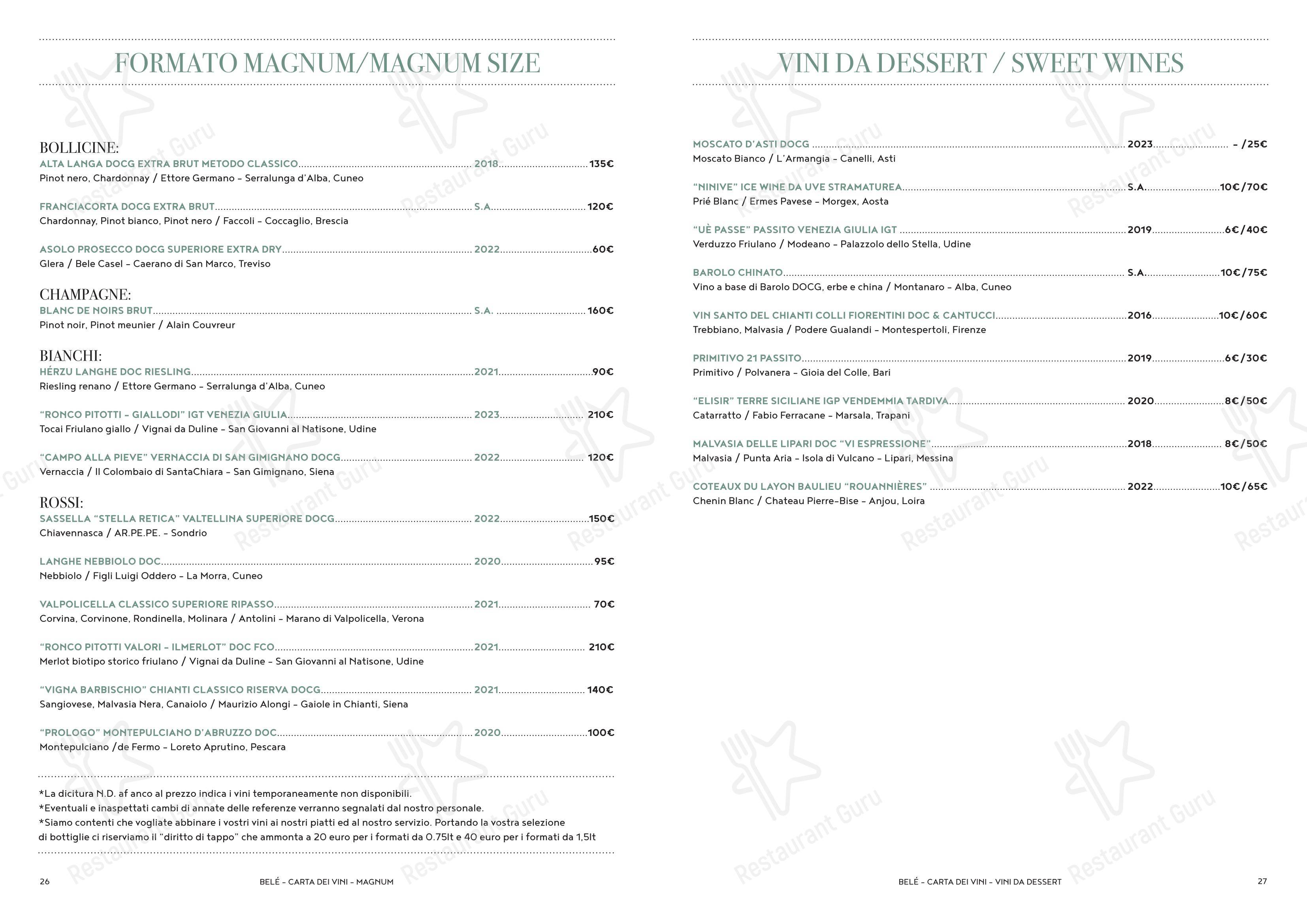 Menu pour Ristorante Belé Navigli - Menu