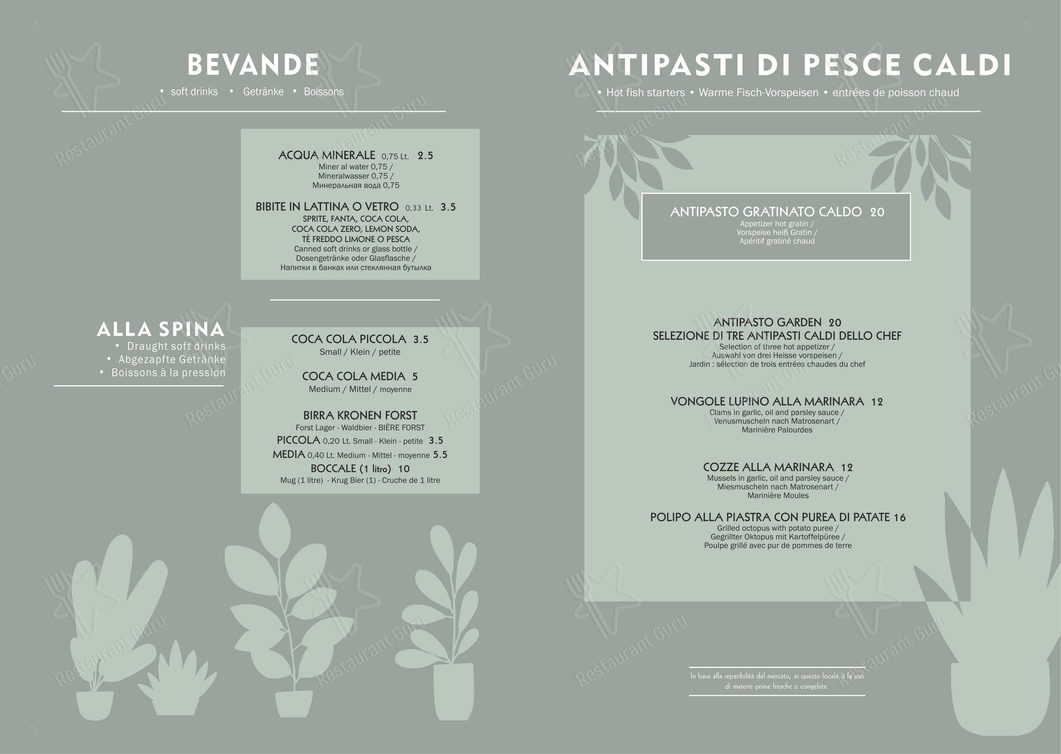 Ristorante Garden - Cucina & Pizza in Cailungo - Menu