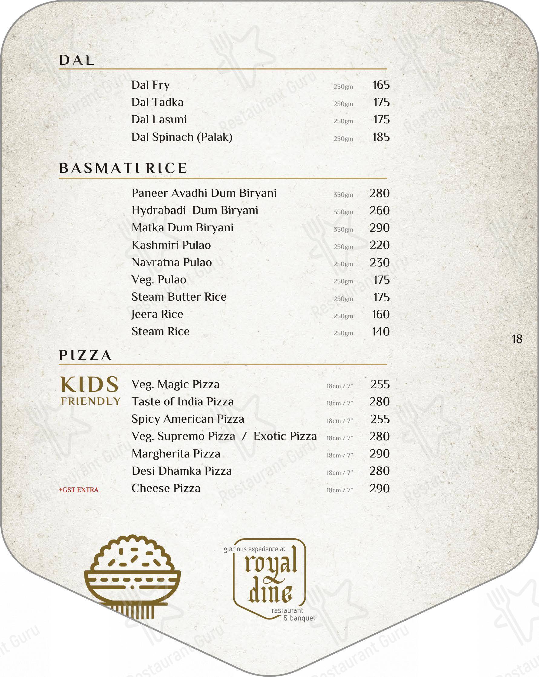 Royal Dine Pal RTO Restaurant Banquet in Surat - Menu