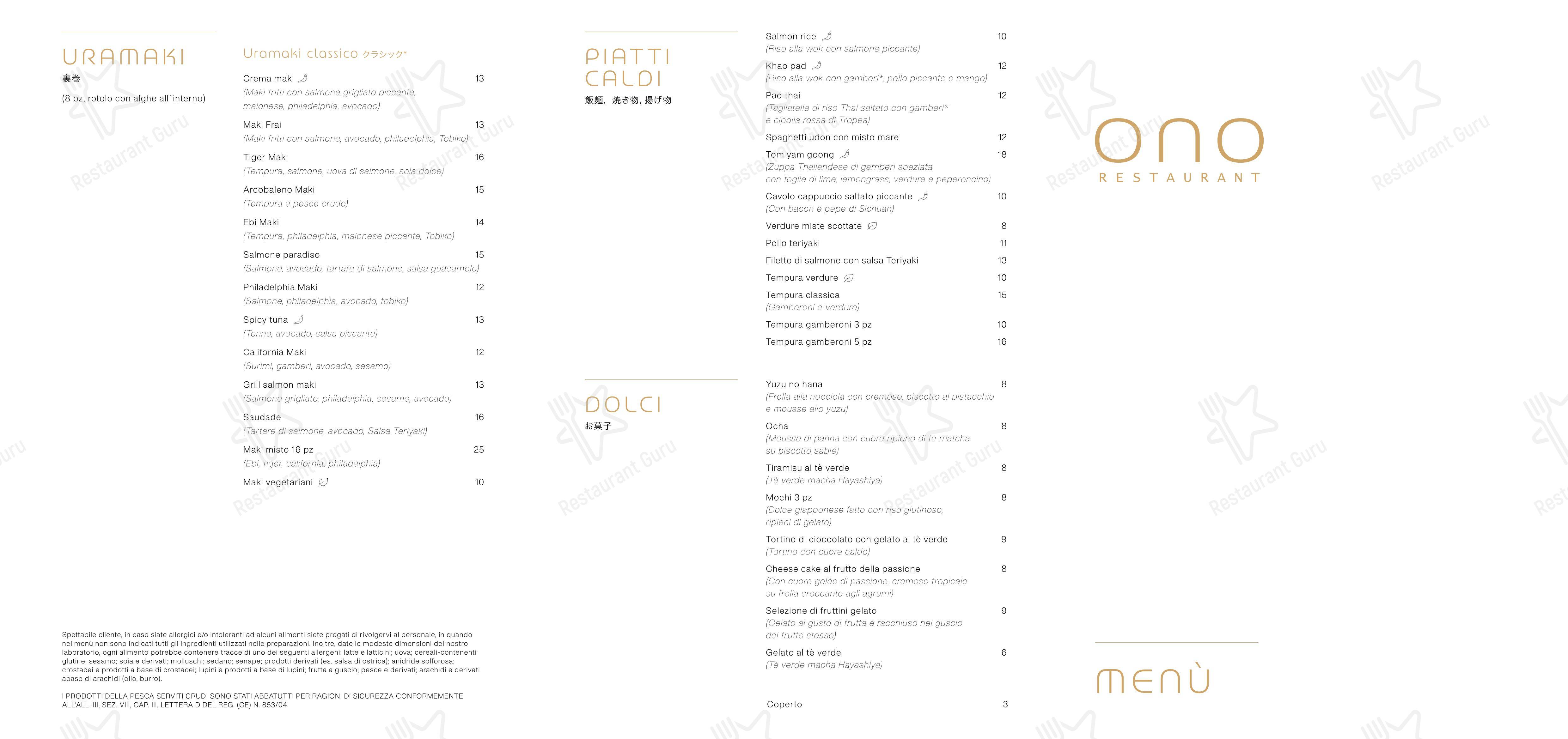Menu per Sushi Ono Brescia in Brescia