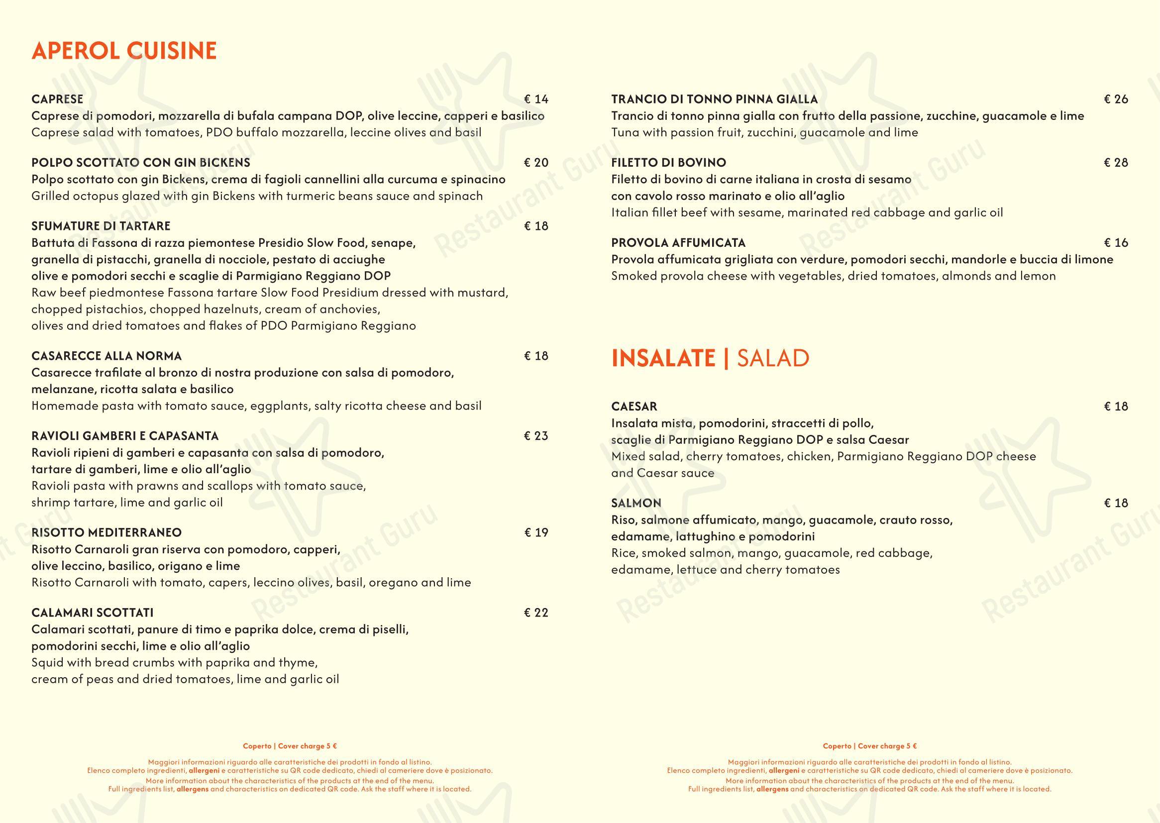 Menu per Caffè Aperol caffè bar