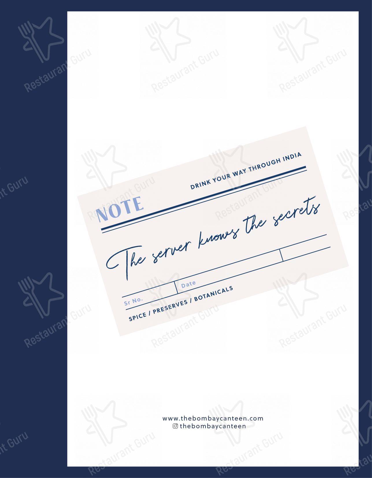 The Bombay Canteen - Основное меню