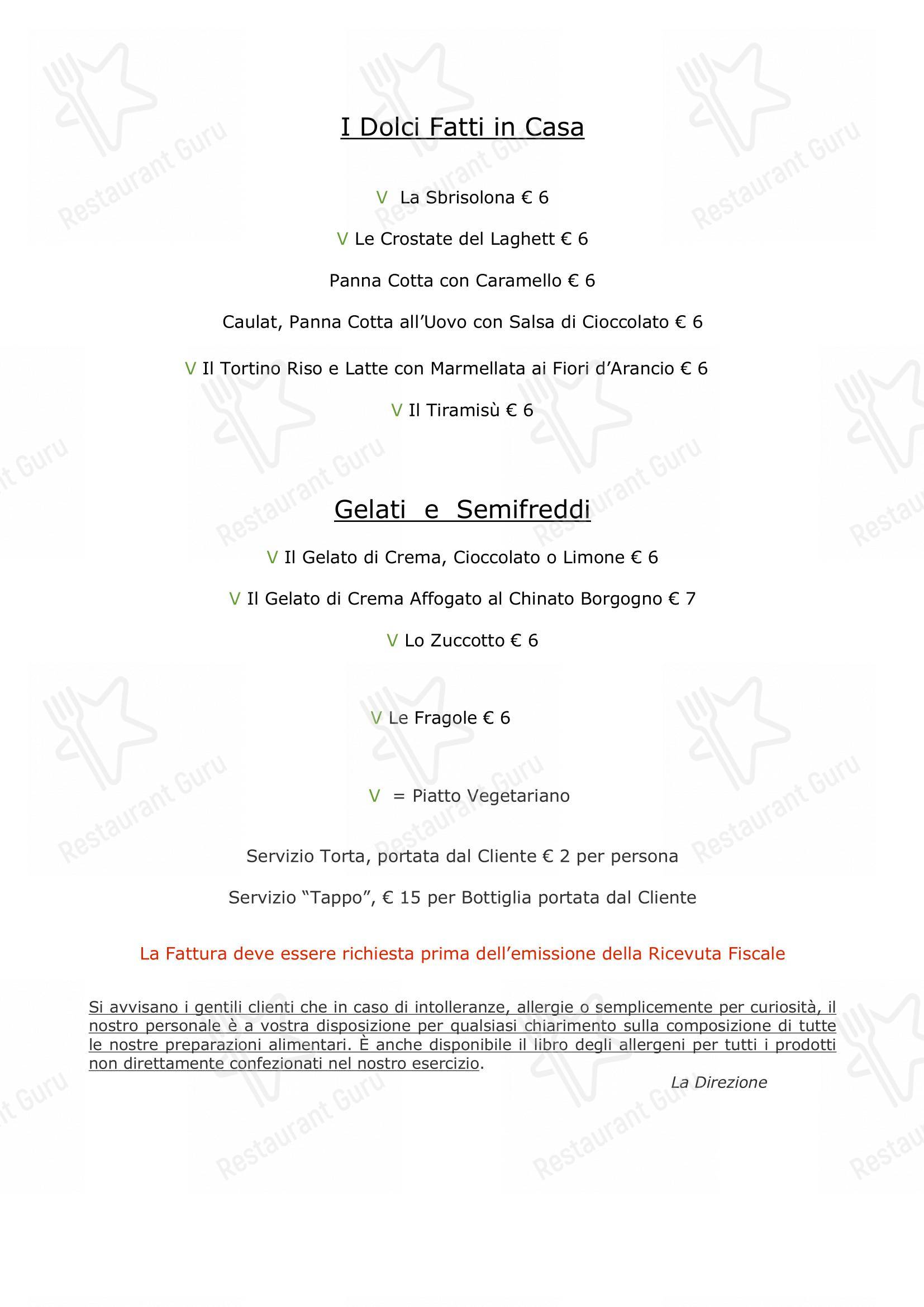 Menu di Trattoria Al Laghett - Menu