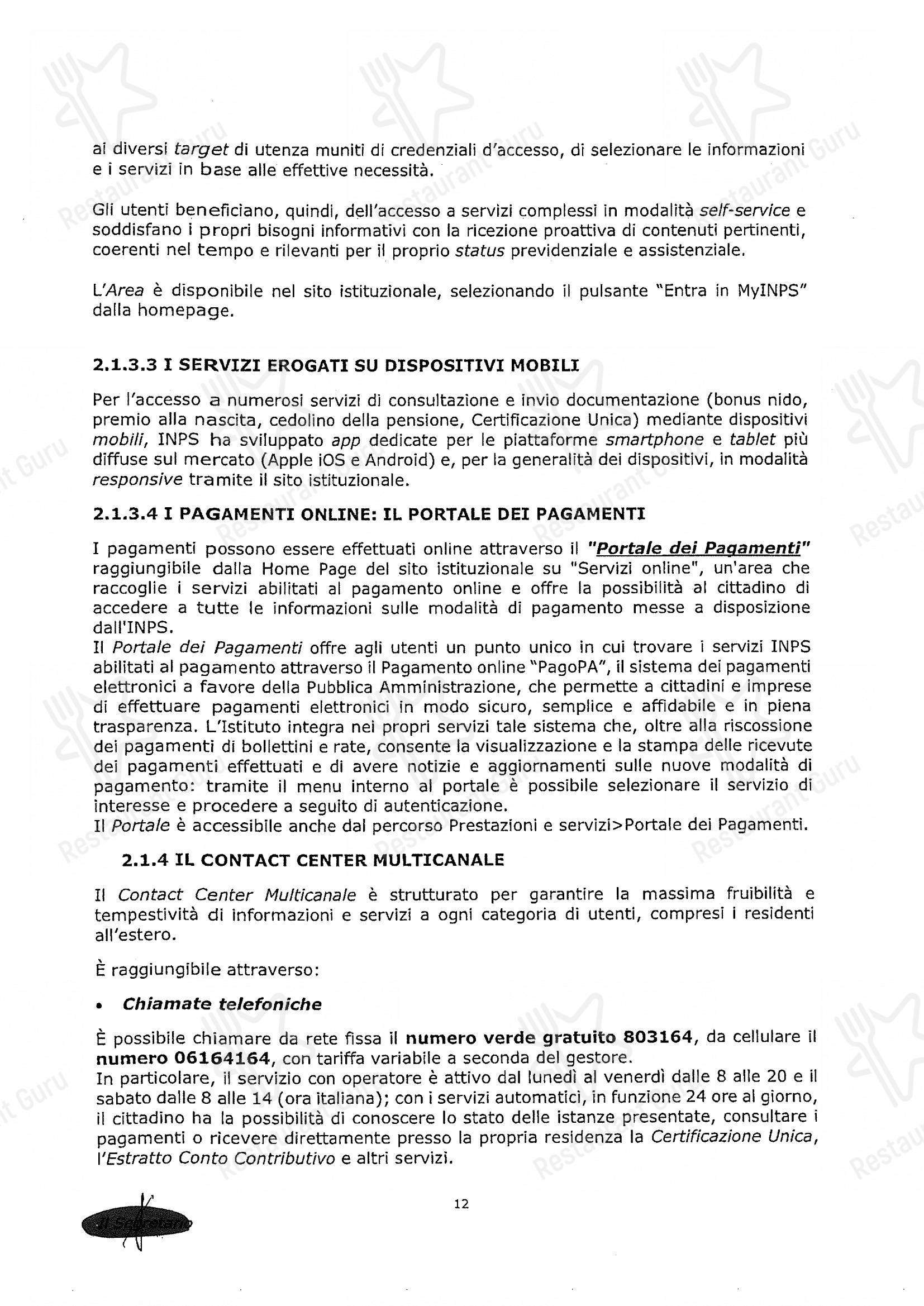 Menu bar per Woods - Centocelle in Roma