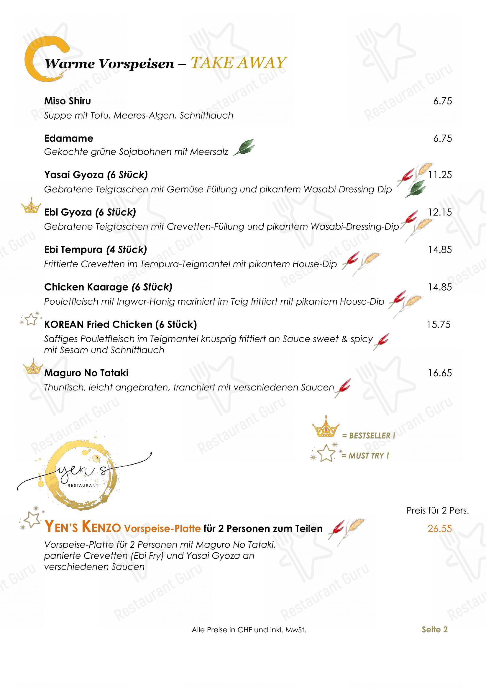Menu per YEN'S Restaurant ristorante