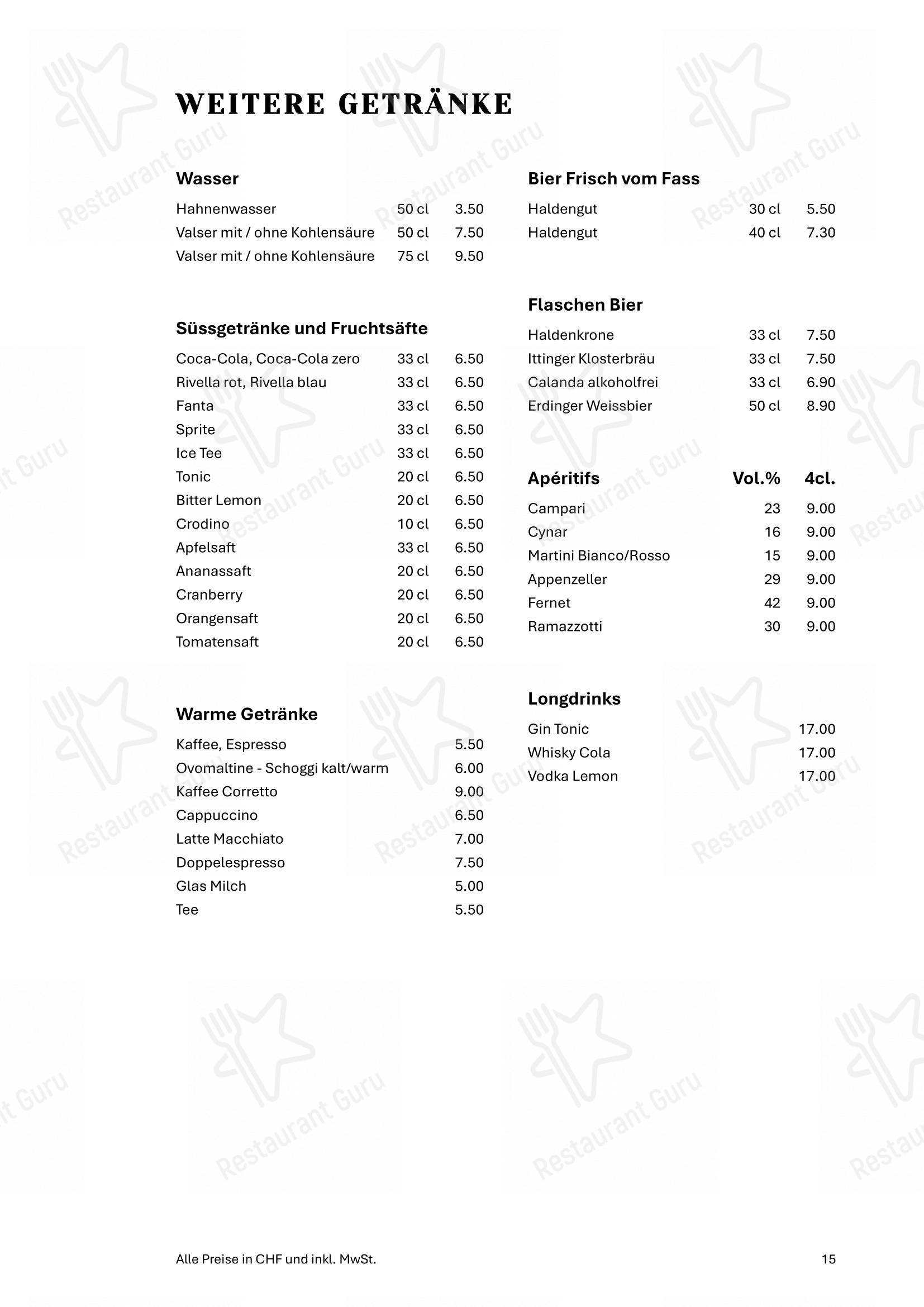 菜单 per Zum Königstuhl - Schweizer Restaurant in Zürich Niederdorf ristorante