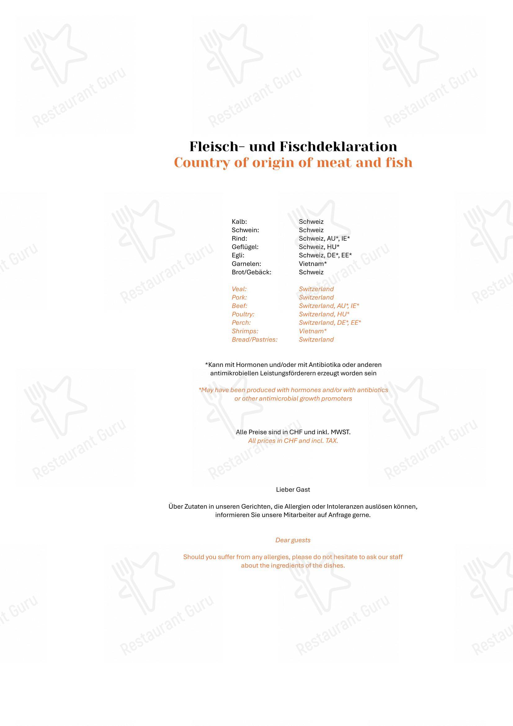 Menu bar per Zum Königstuhl - Schweizer Restaurant in Zürich Niederdorf ristorante